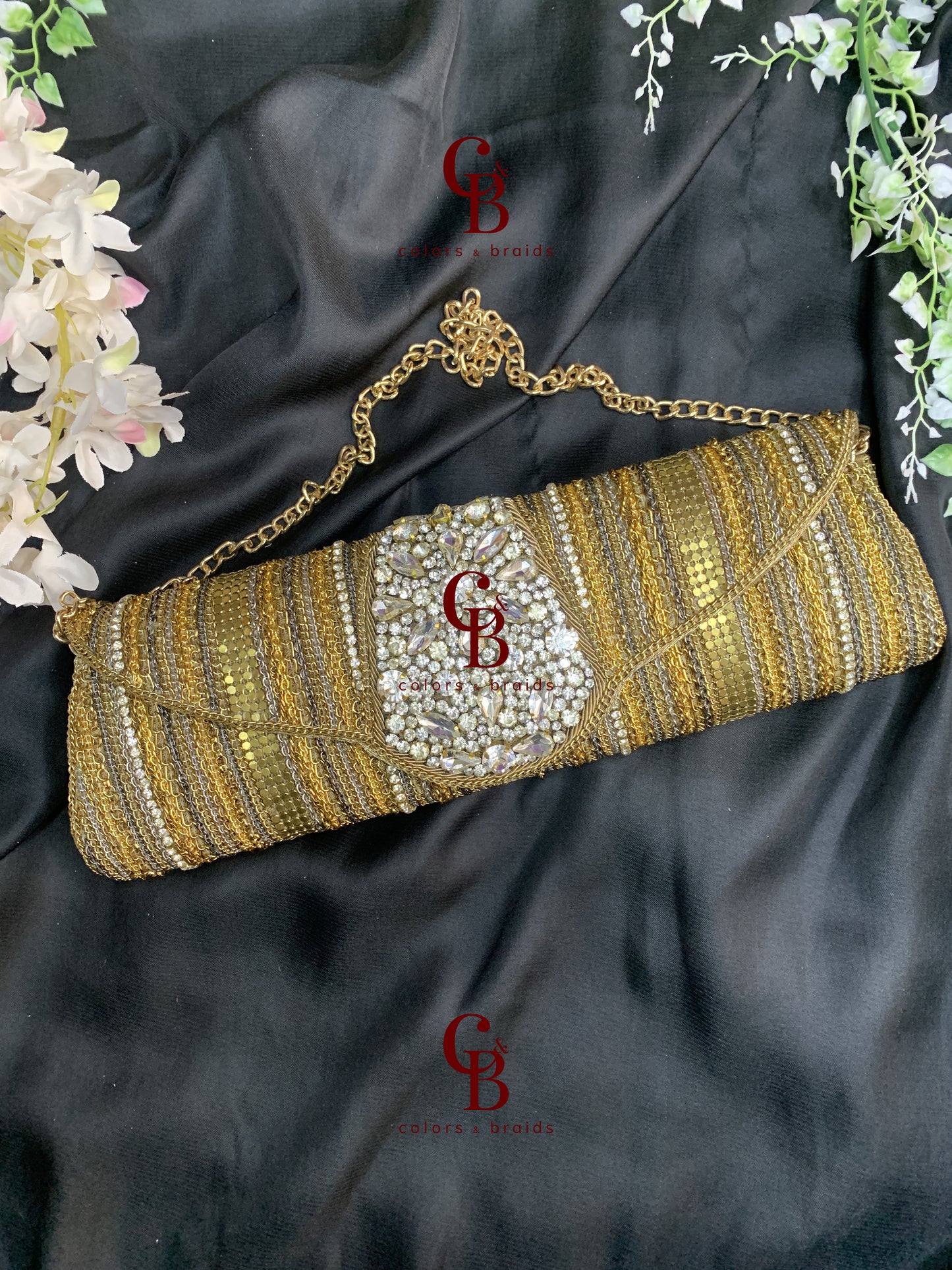 Gold clutch, Bridal clutches, crystal clutch, bridal trousseau 