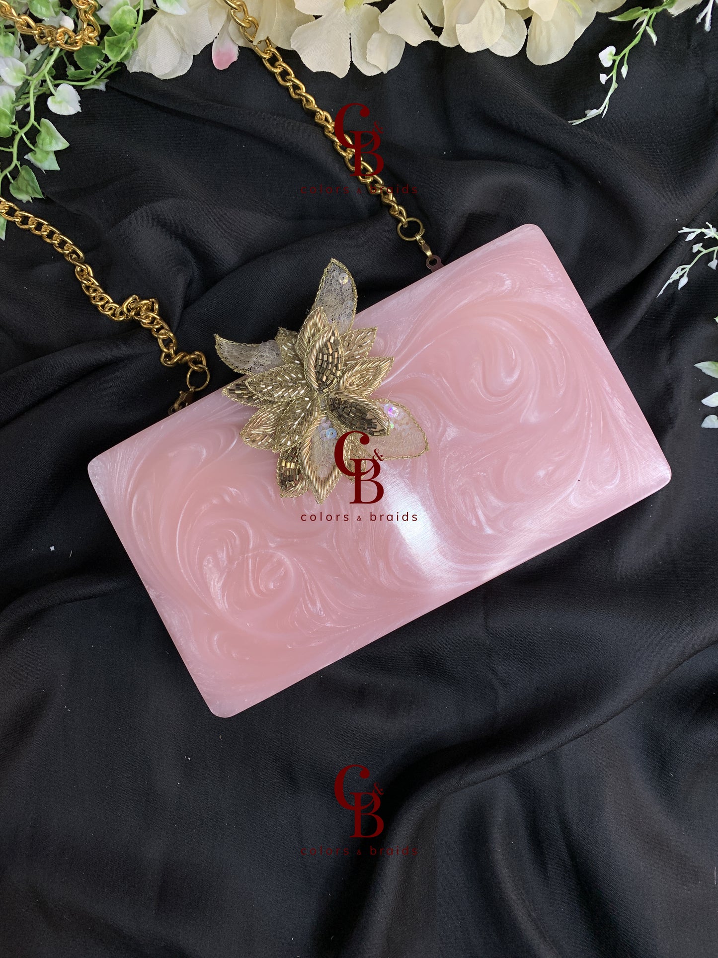 Petal Adorned Resin Clutch