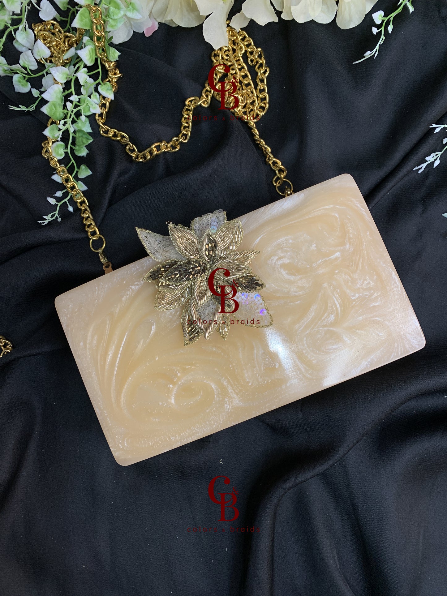 Petal Adorned Resin Clutch