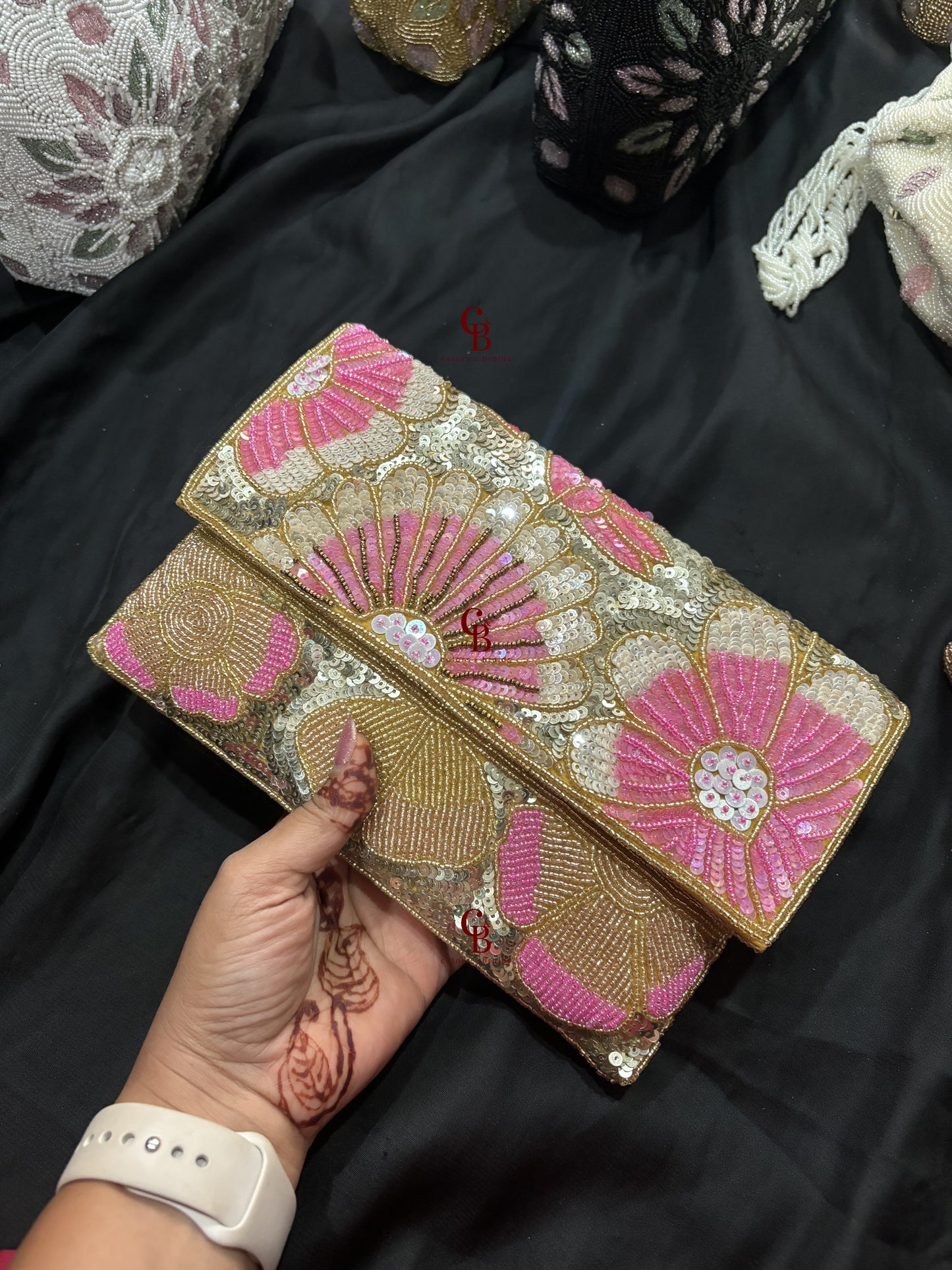 Rosy Envelope Shaped Sequin Clutch