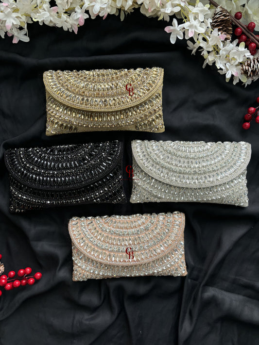 Crystal Glamour Enveloped Shaped Clutch