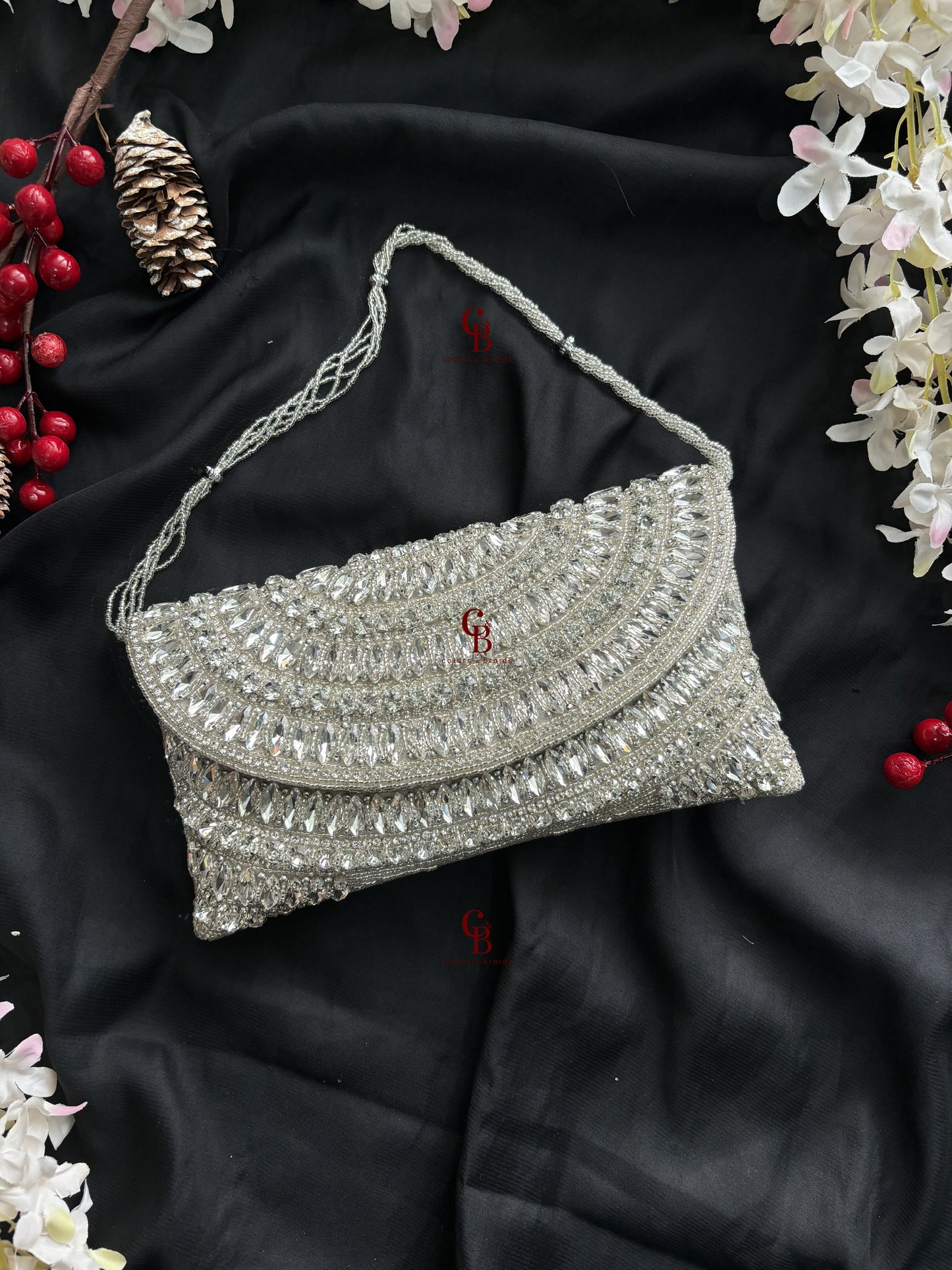 Crystal Glamour Enveloped Shaped Clutch