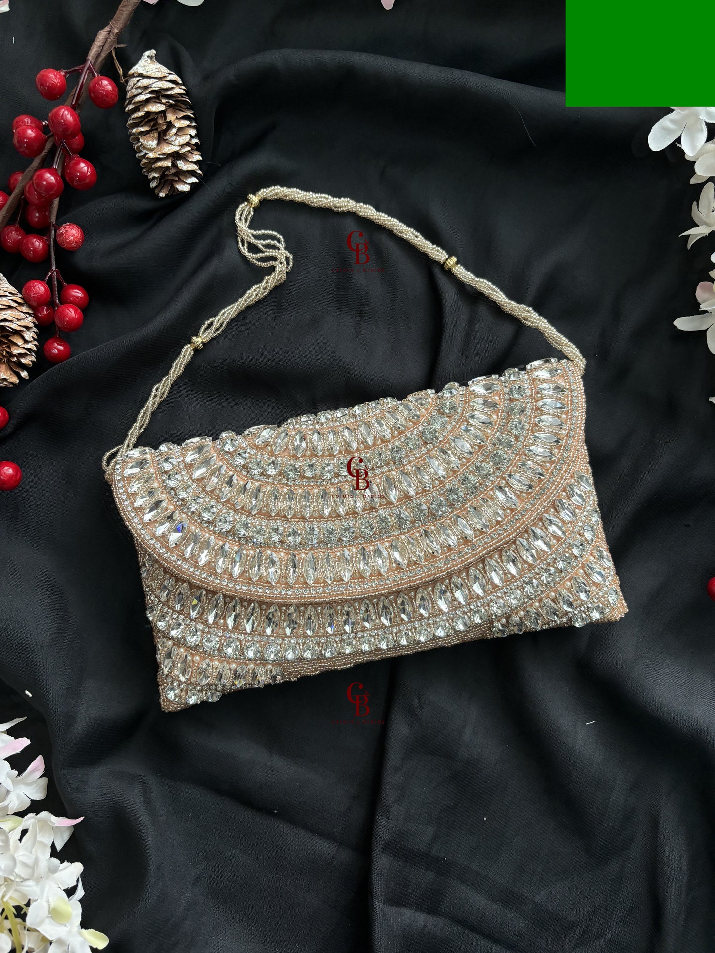 Crystal Glamour Enveloped Shaped Clutch