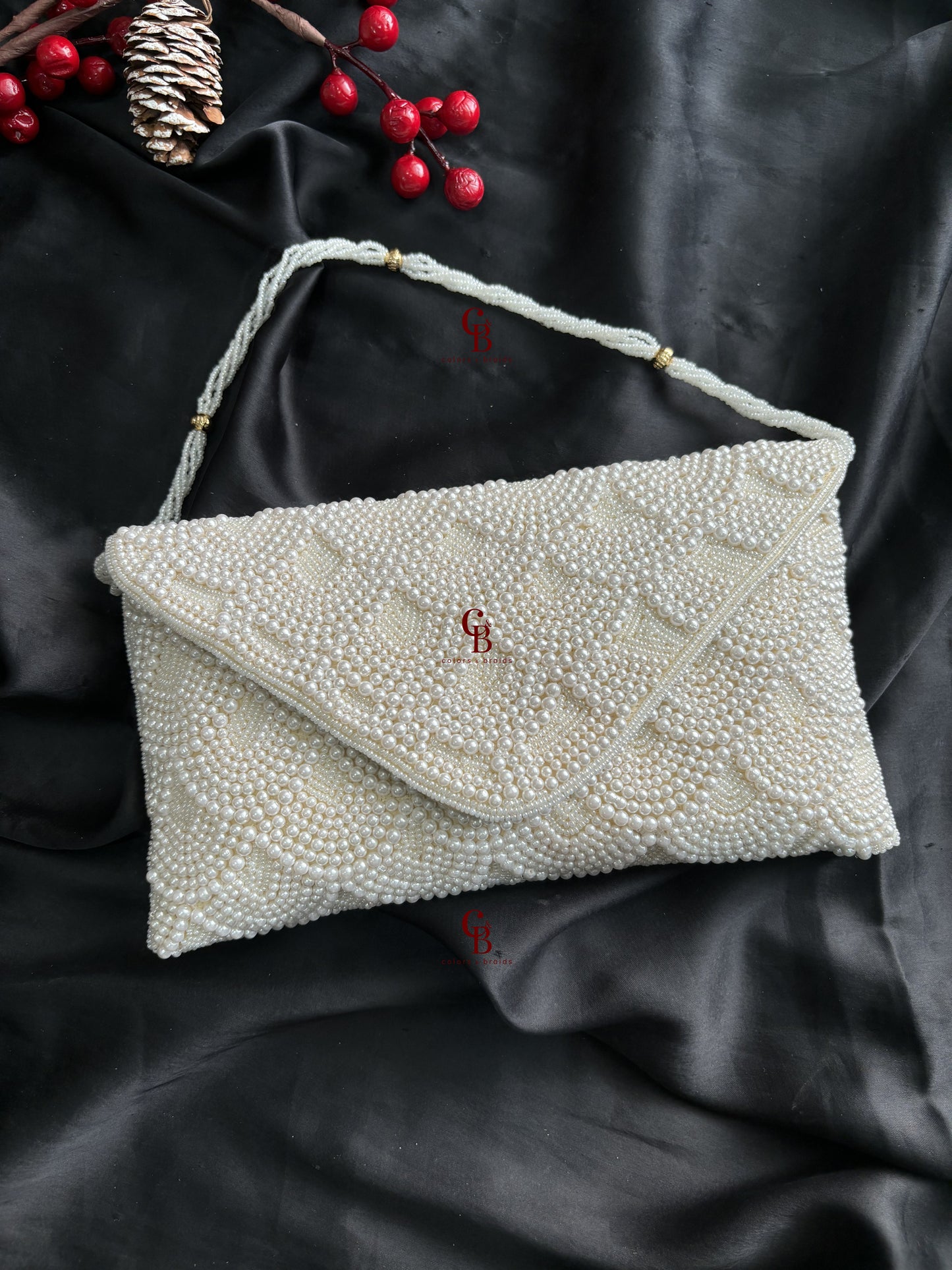 Arsella Pearl Envelope Flap Clutch