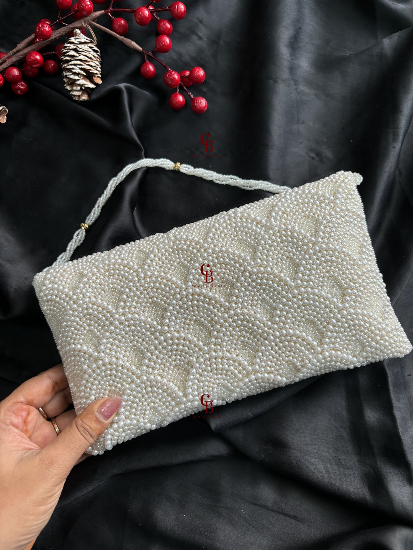 Arsella Pearl Envelope Flap Clutch