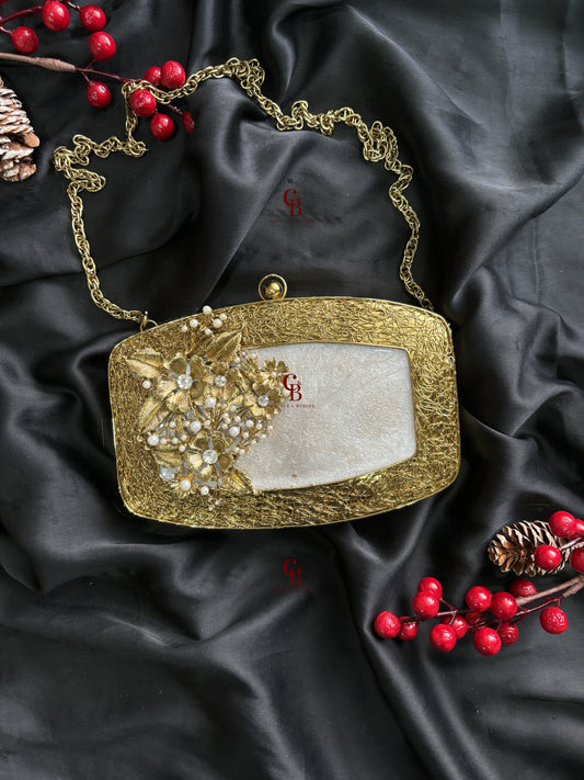 Leaf Brass Mother of Pearl -Gold  MOP Clutch