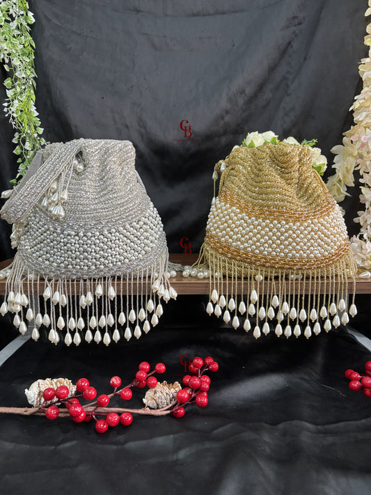 Classic Heavy Pearl and Crystal potli