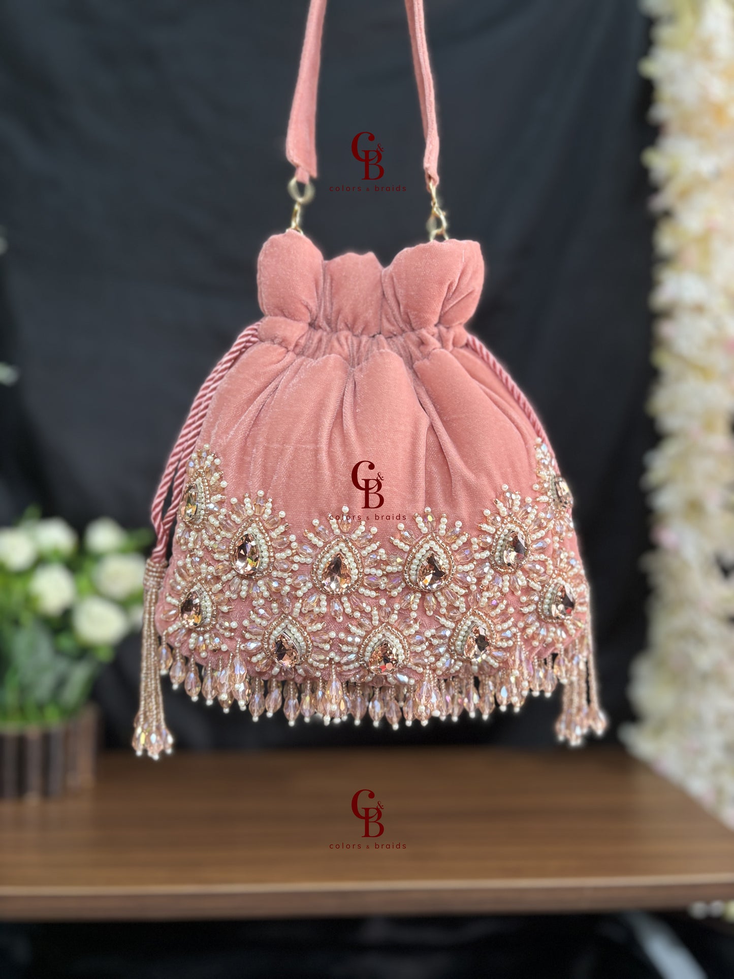 Gulzar - Peach - Pink Crystal Stone Potli