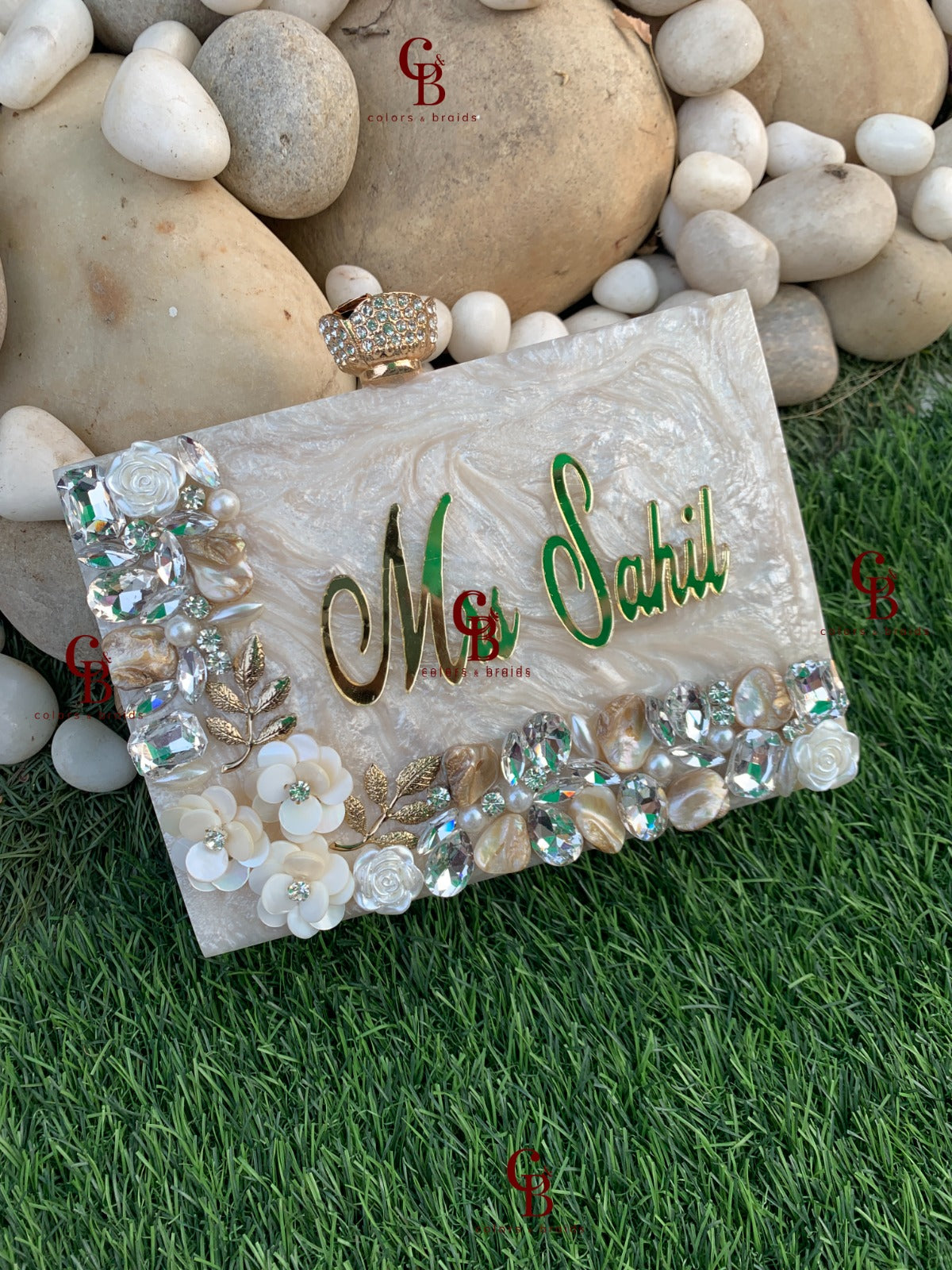 Mrs. Sahil Name Resin Clutch