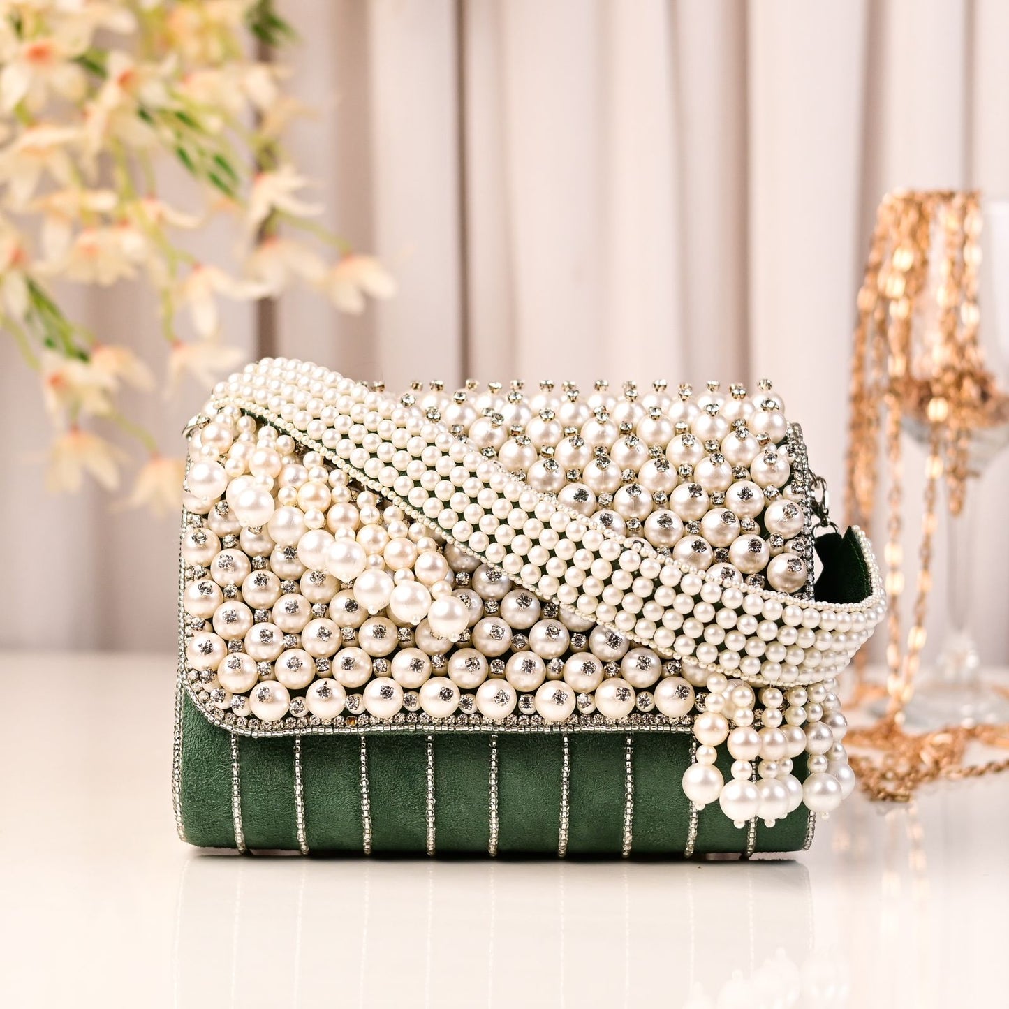 Aaisha Pearl Flap Clutch