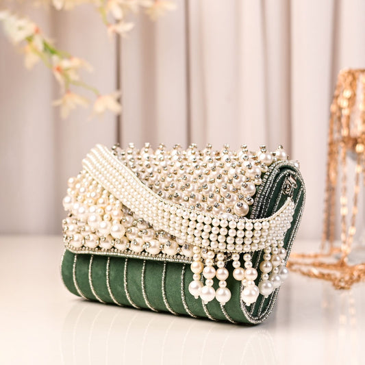 Aaisha Pearl Flap Clutch