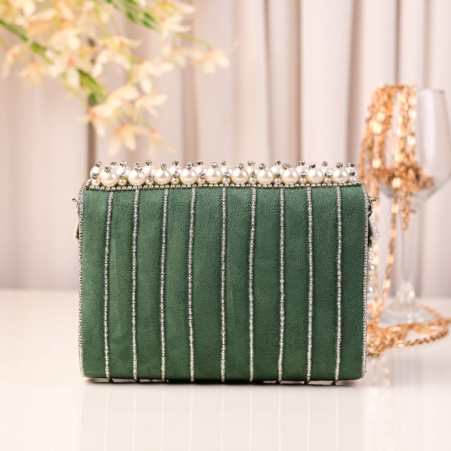 Aaisha Pearl Flap Clutch