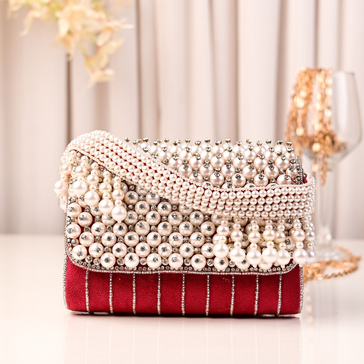 Aaisha Pearl Flap Clutch