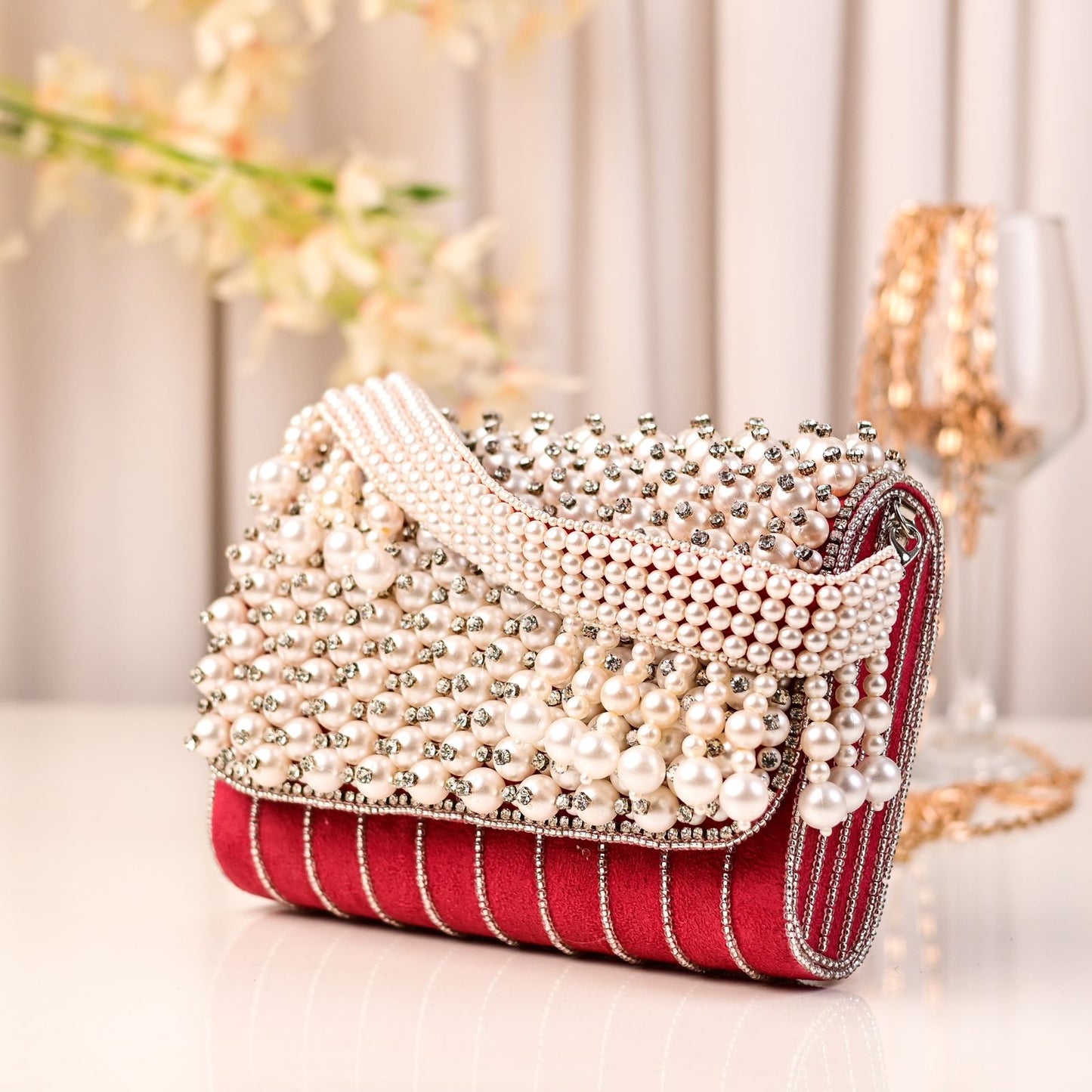 Aaisha Pearl Flap Clutch