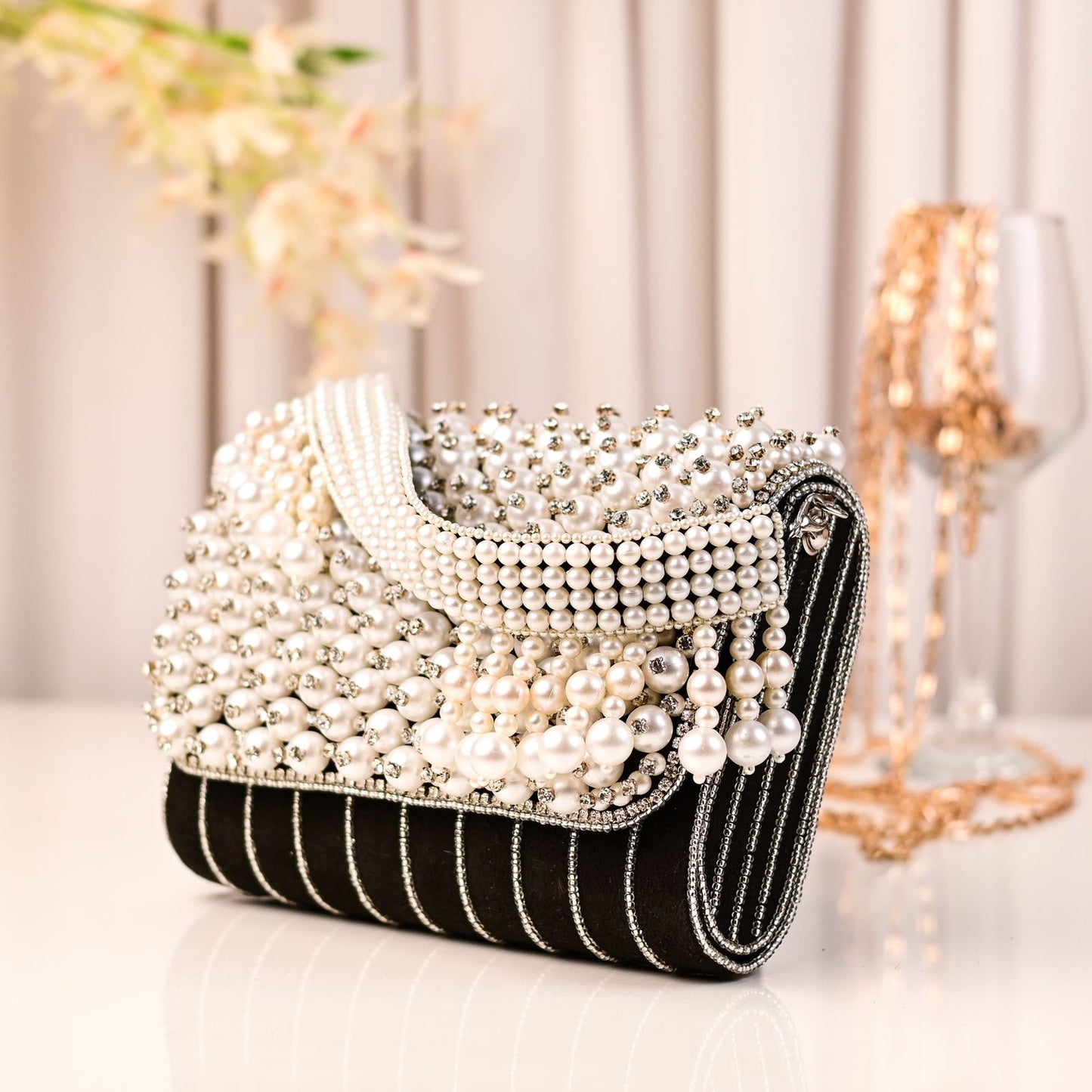 Aaisha Pearl Flap Clutch