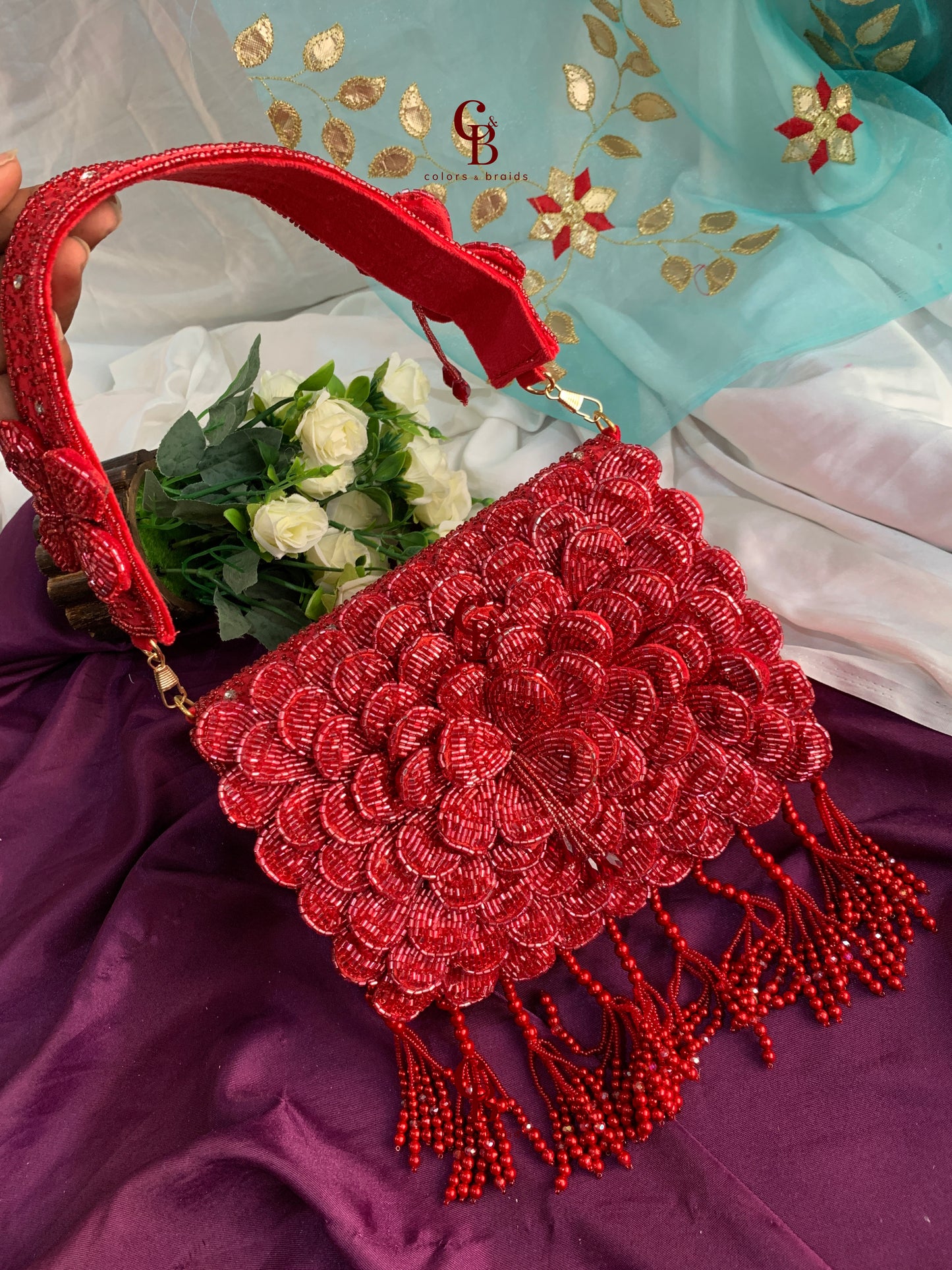 Leaf Bag with 3d Flowers