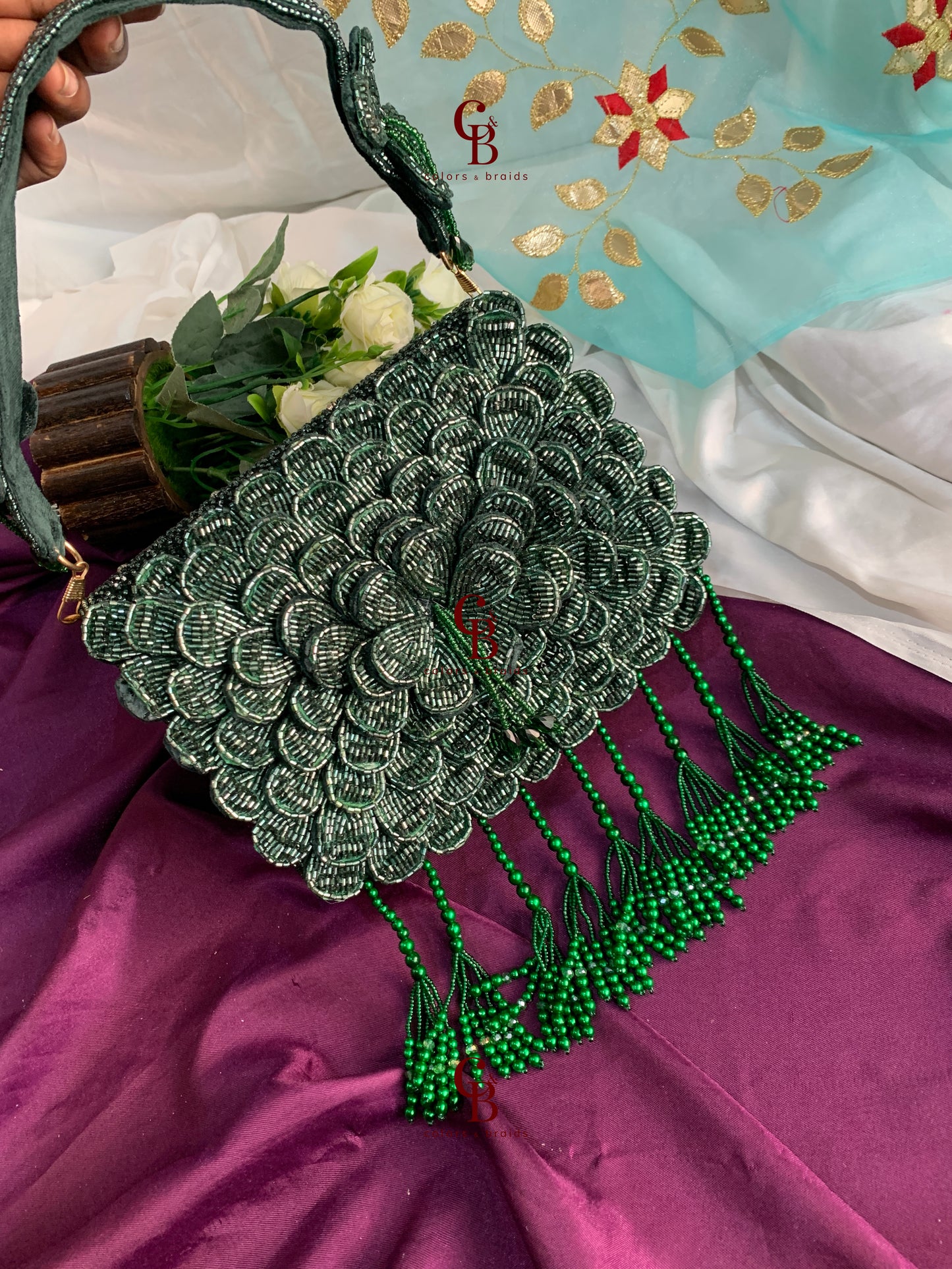 Leaf Bag with 3d Flowers