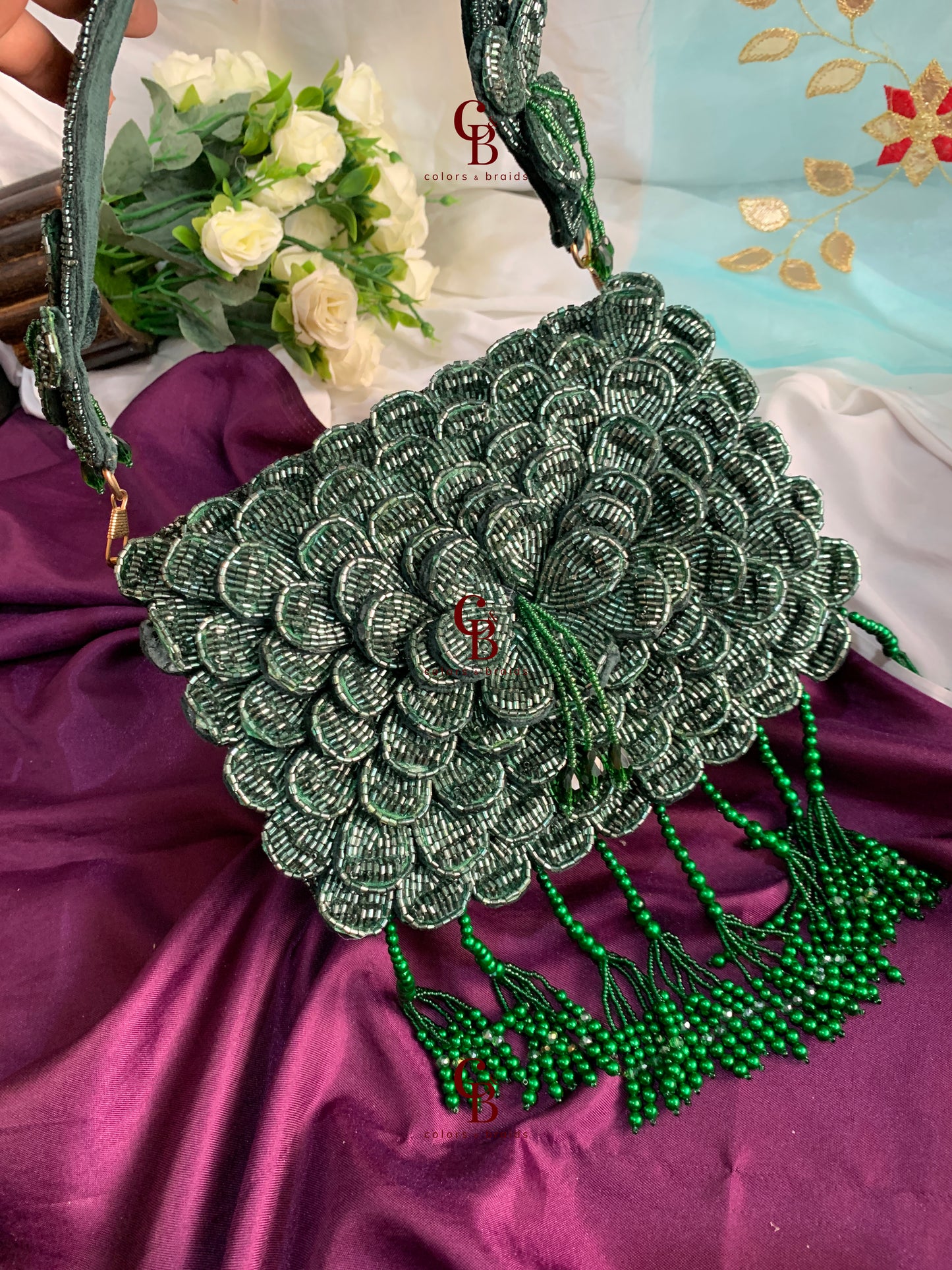 Leaf Bag with 3d Flowers