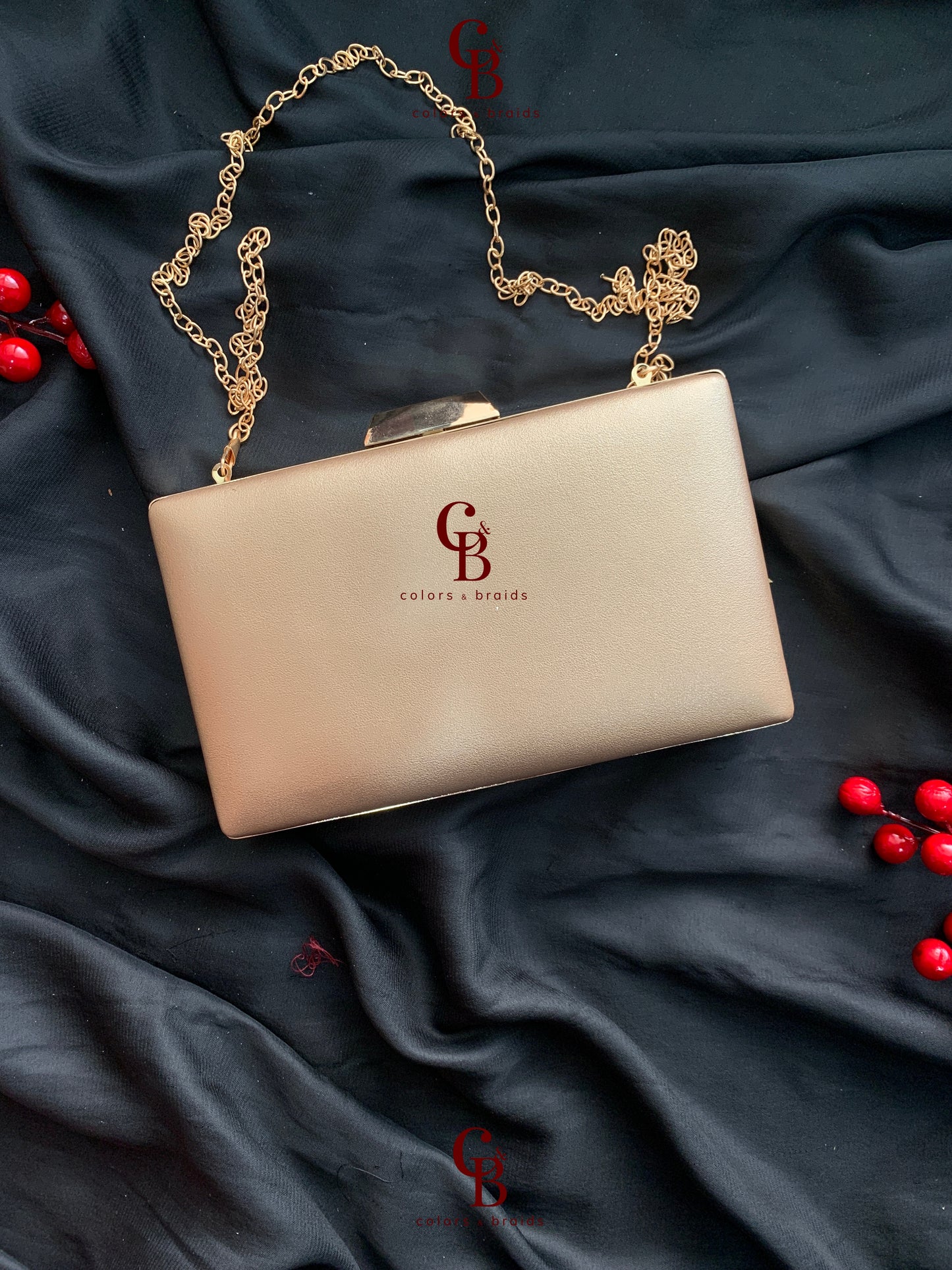 Rosy Beaded Gold Clutch