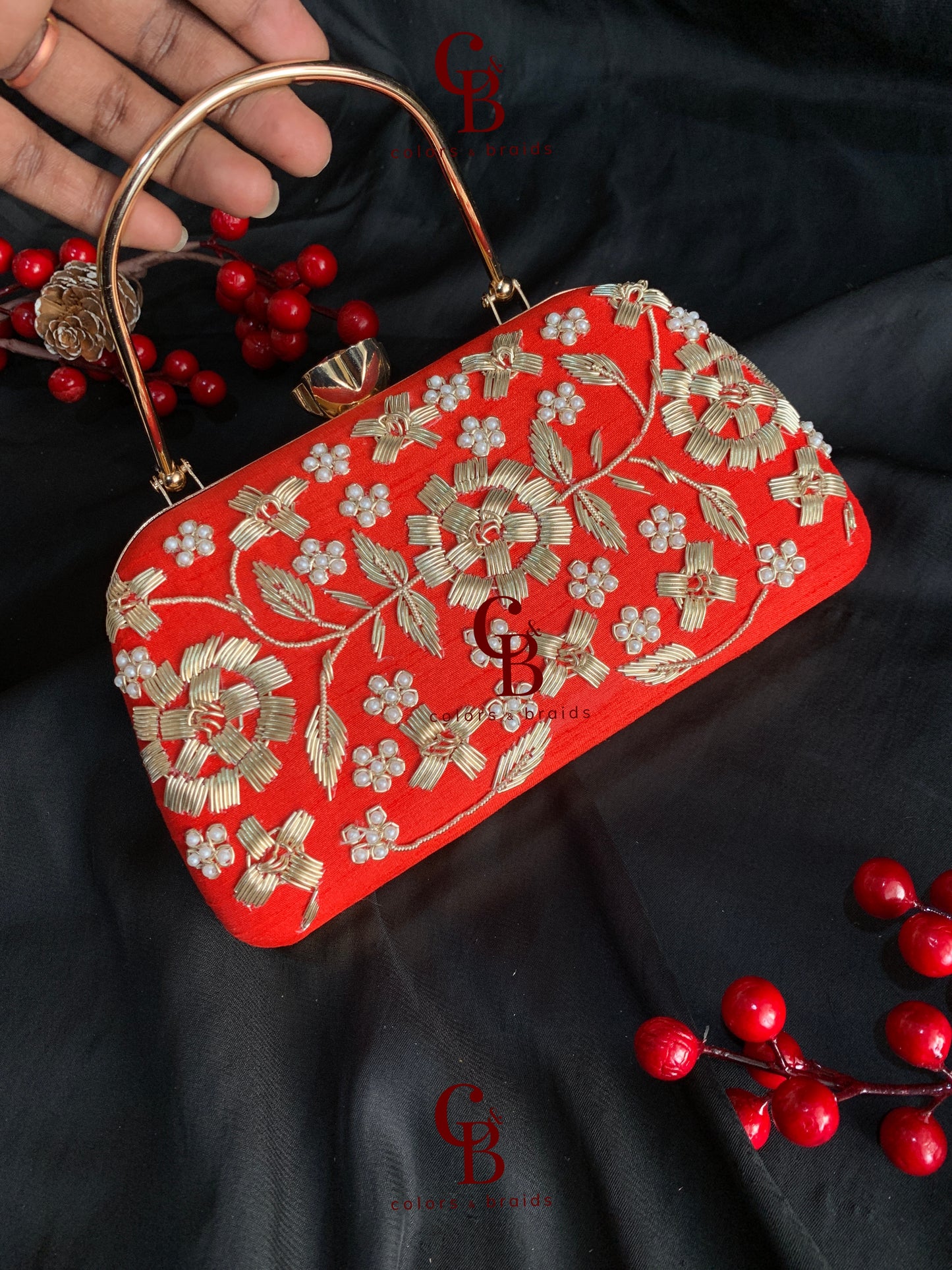 Hand Embroidered Big Frame Clutch