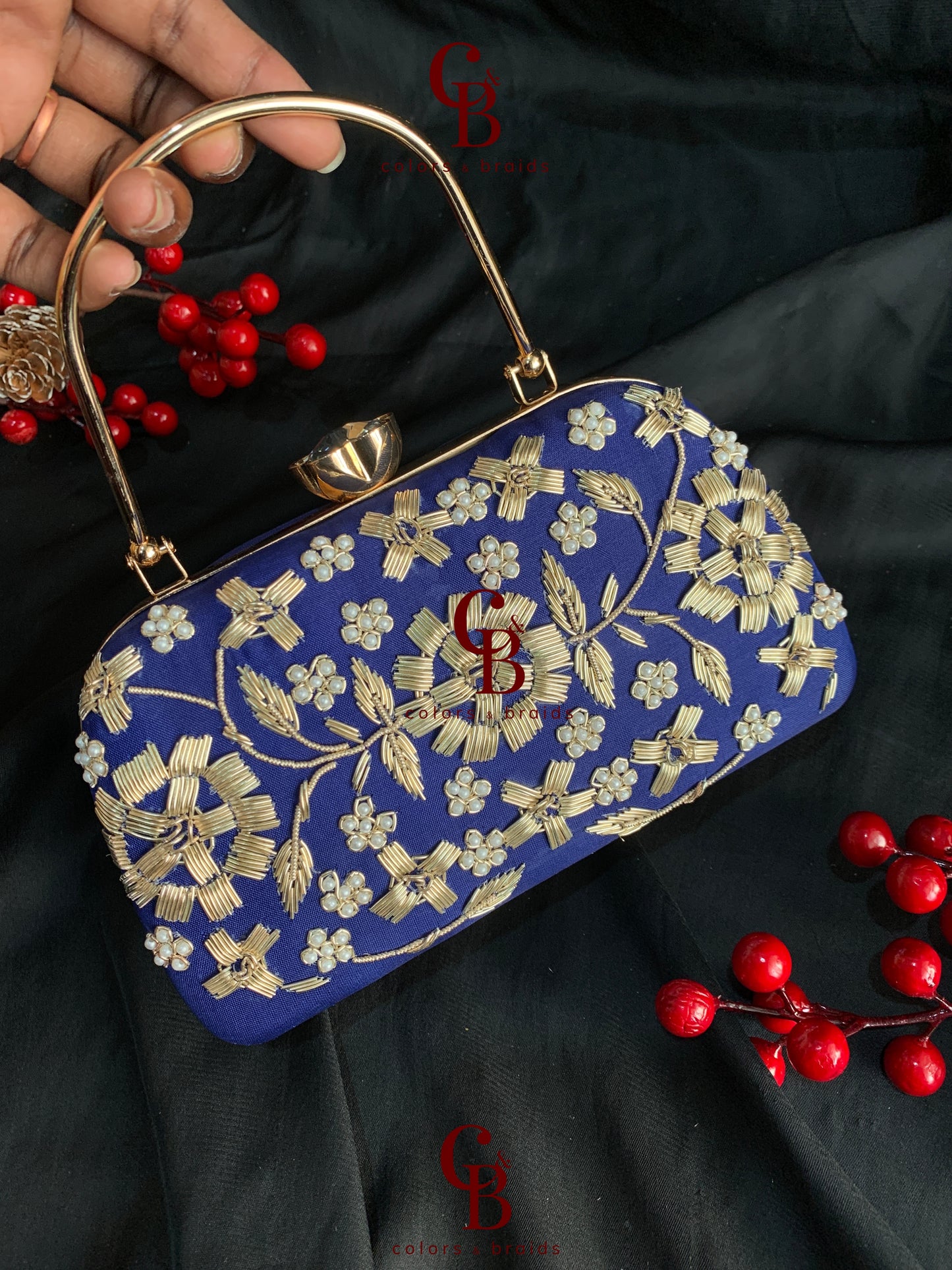 Hand Embroidered Big Frame Clutch