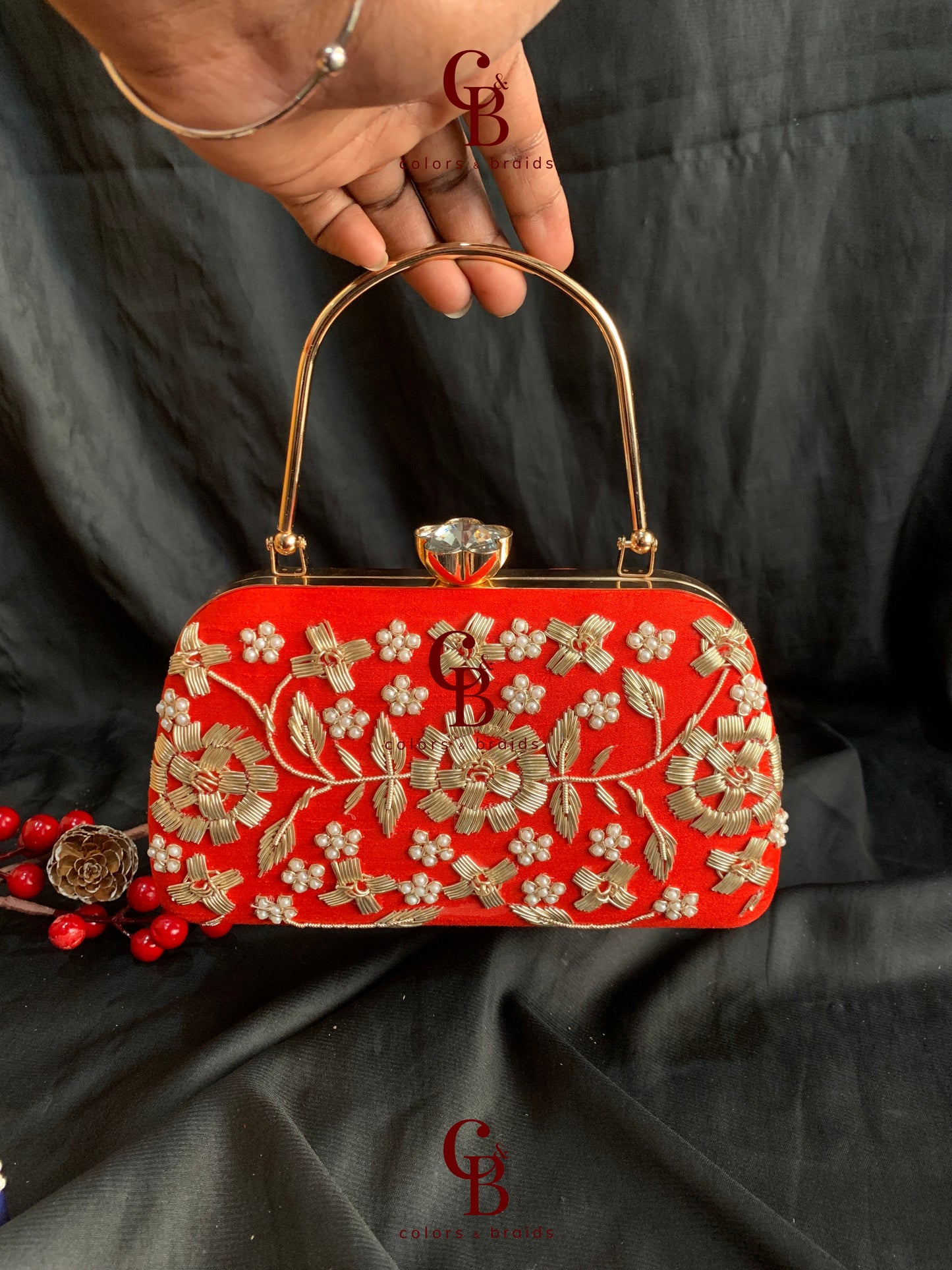 Hand Embroidered Big Frame Clutch