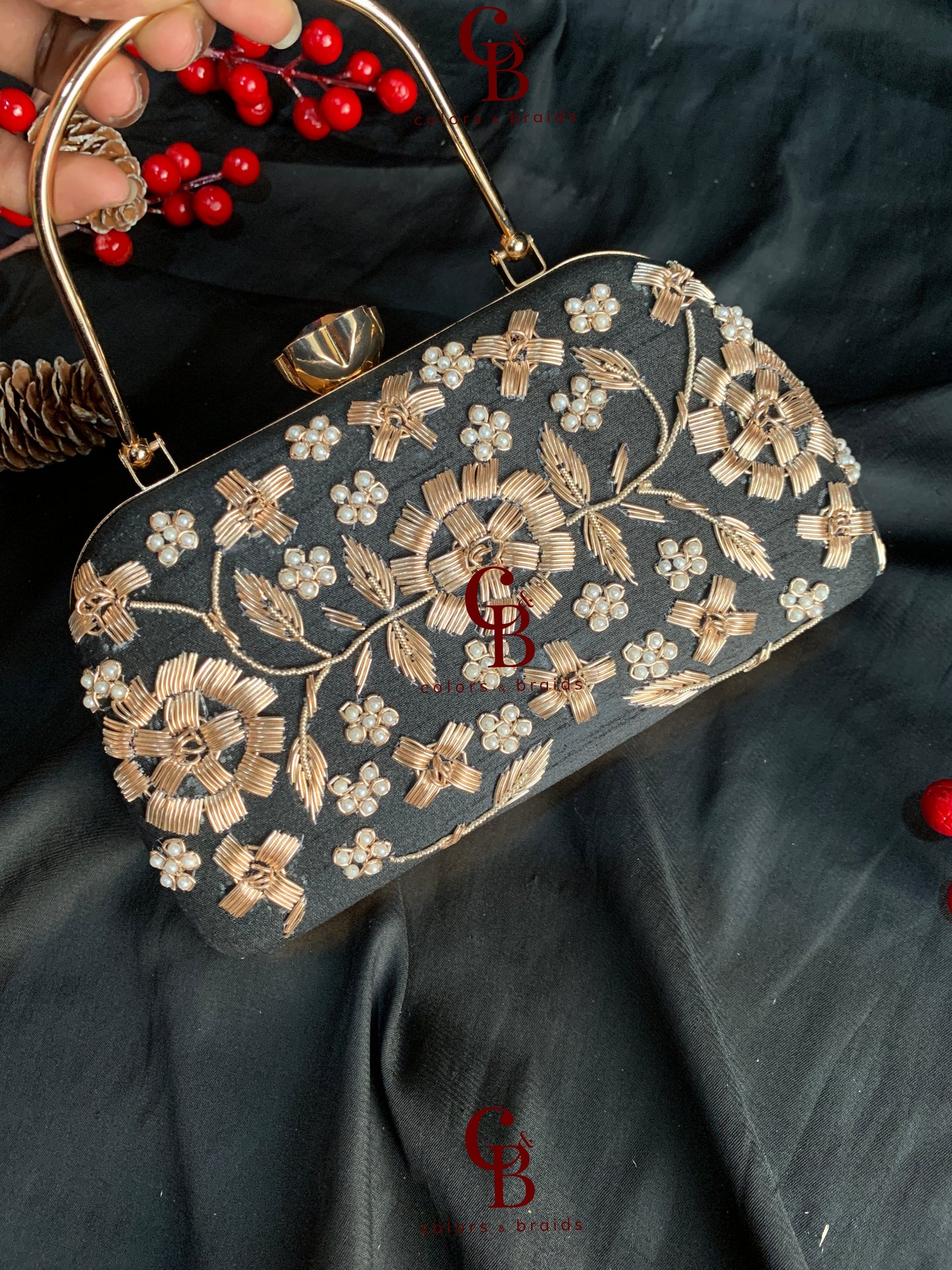 Hand Embroidered Big Frame Clutch