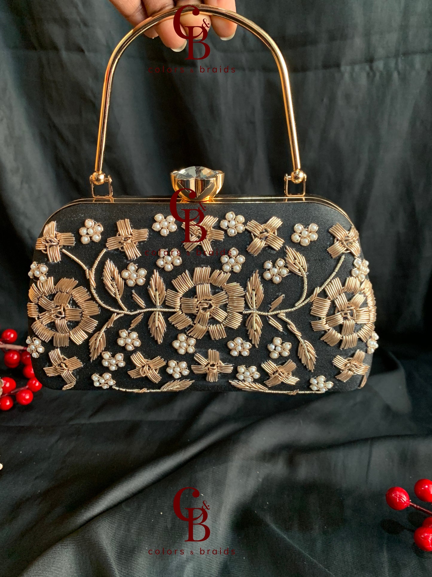 Hand Embroidered Big Frame Clutch