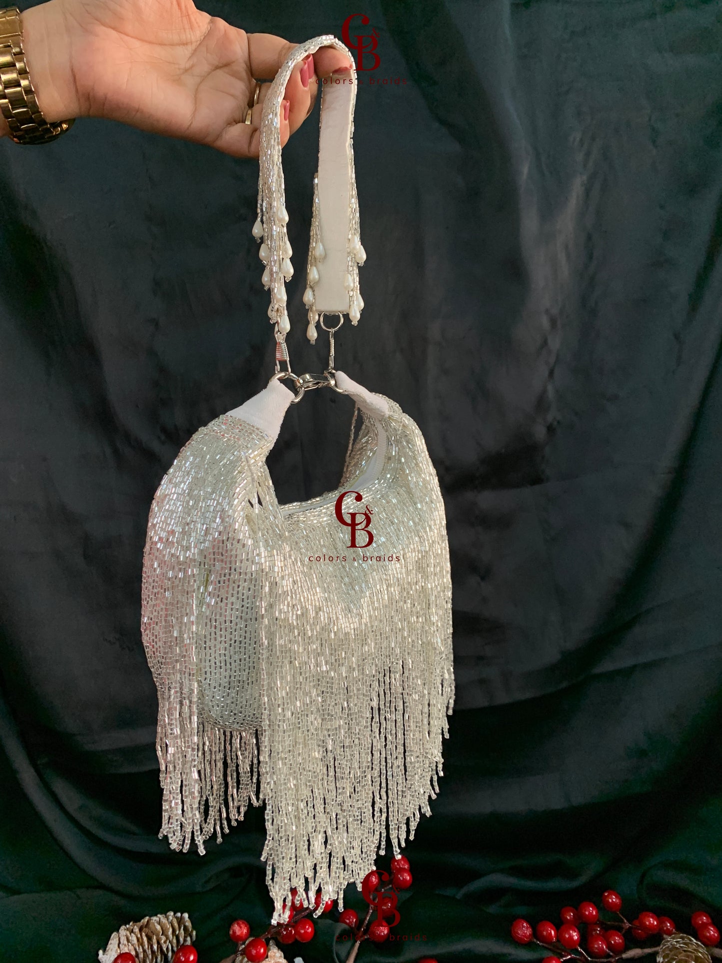 Aliza Cut Dana Long Tassel Potli - Gold and Silver