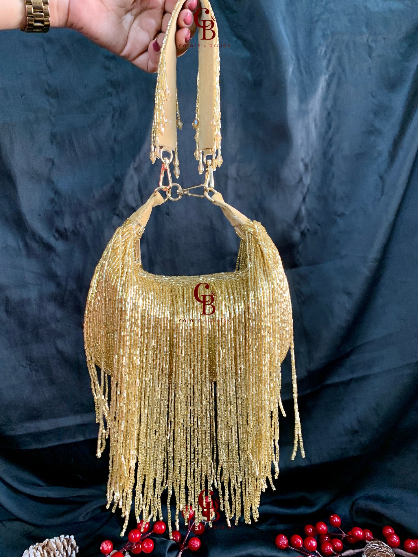 Aliza Cut Dana Long Tassel Potli - Gold and Silver