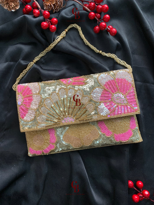 Rosy Envelope Shaped Sequin Clutch