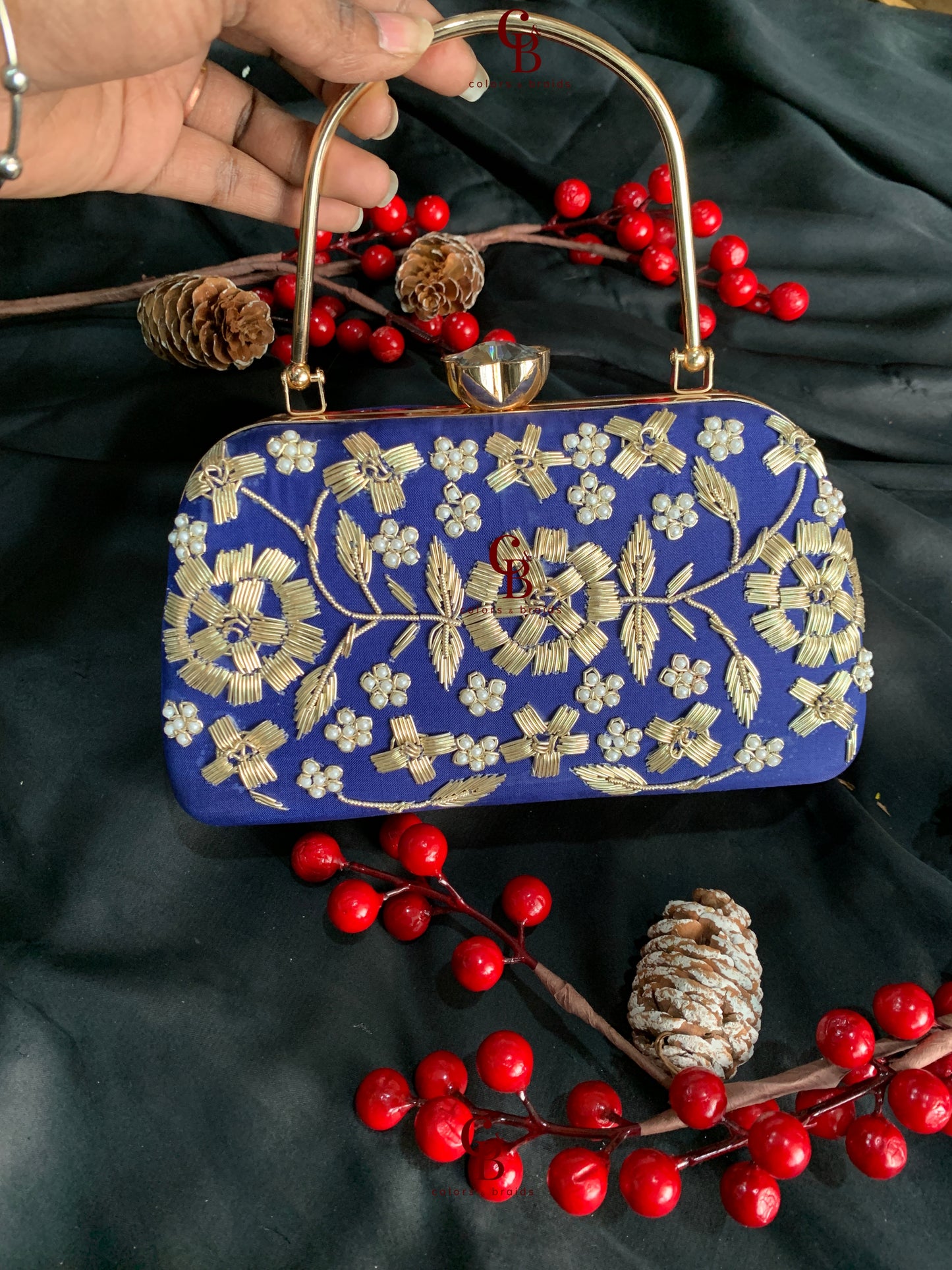 Hand Embroidered Big Frame Clutch