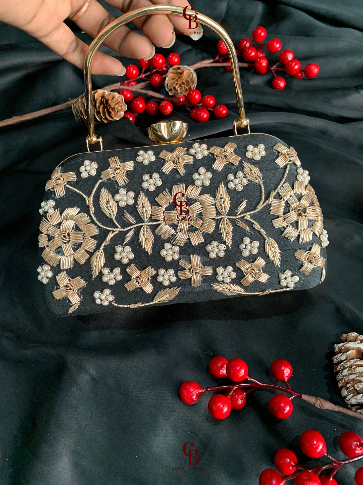 Hand Embroidered Big Frame Clutch