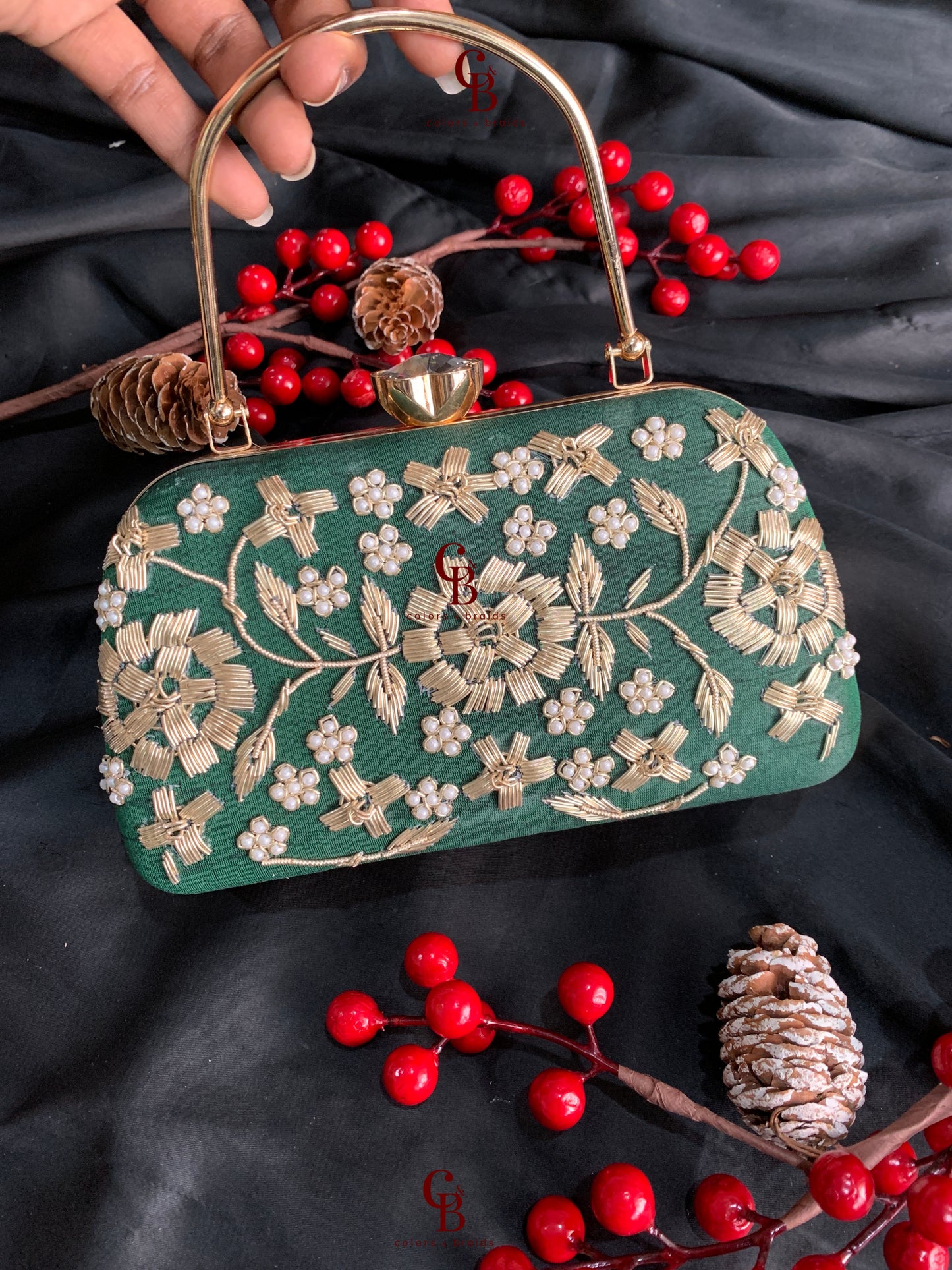 Hand Embroidered Big Frame Clutch