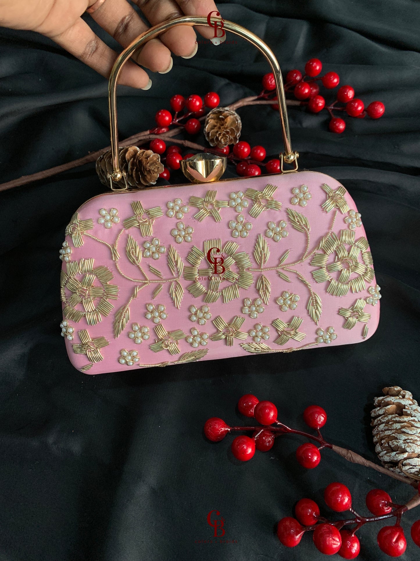 Hand Embroidered Big Frame Clutch