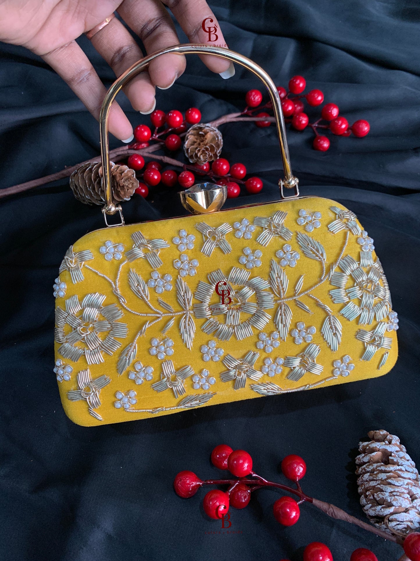 Hand Embroidered Big Frame Clutch