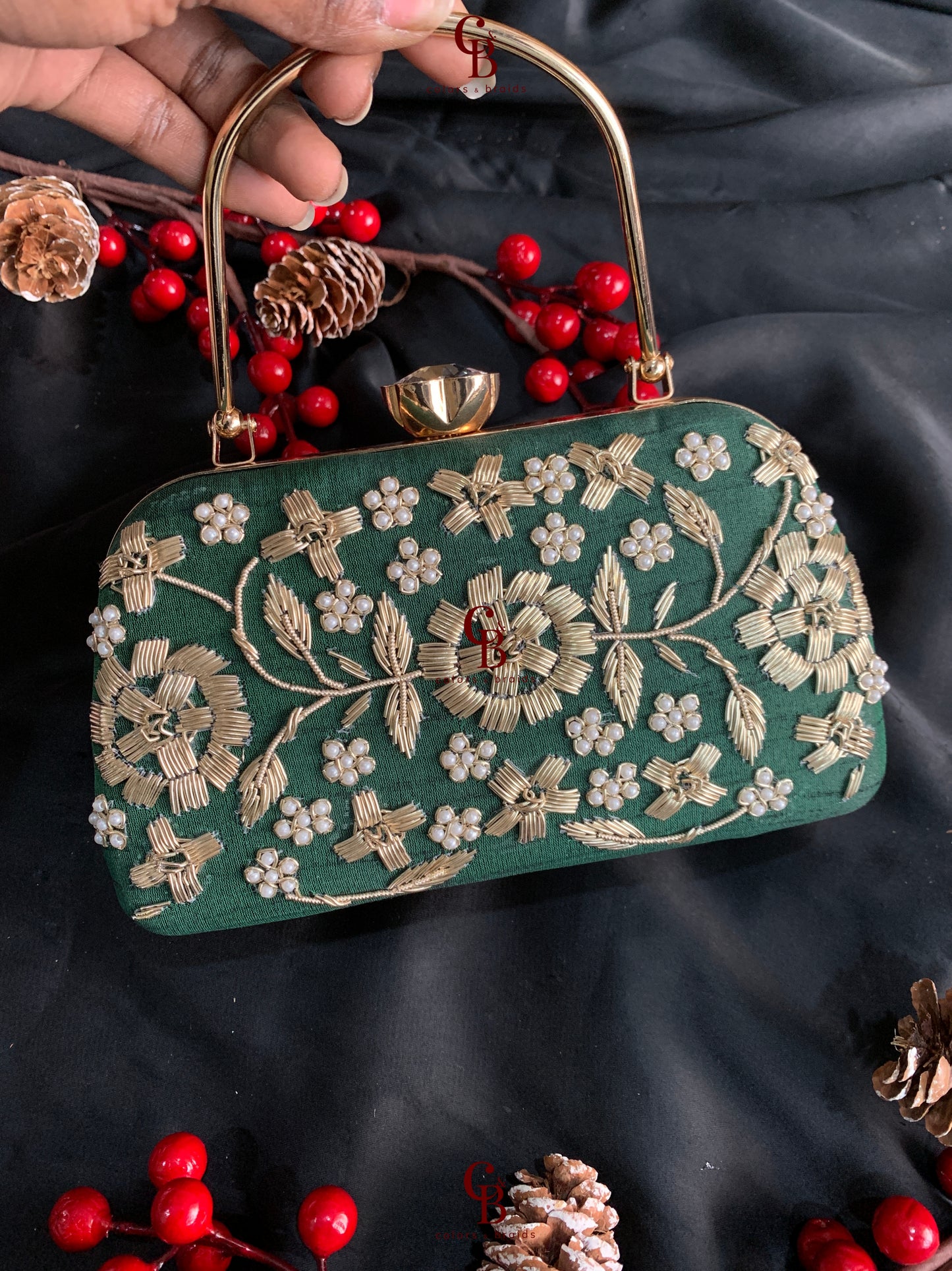 Hand Embroidered Big Frame Clutch