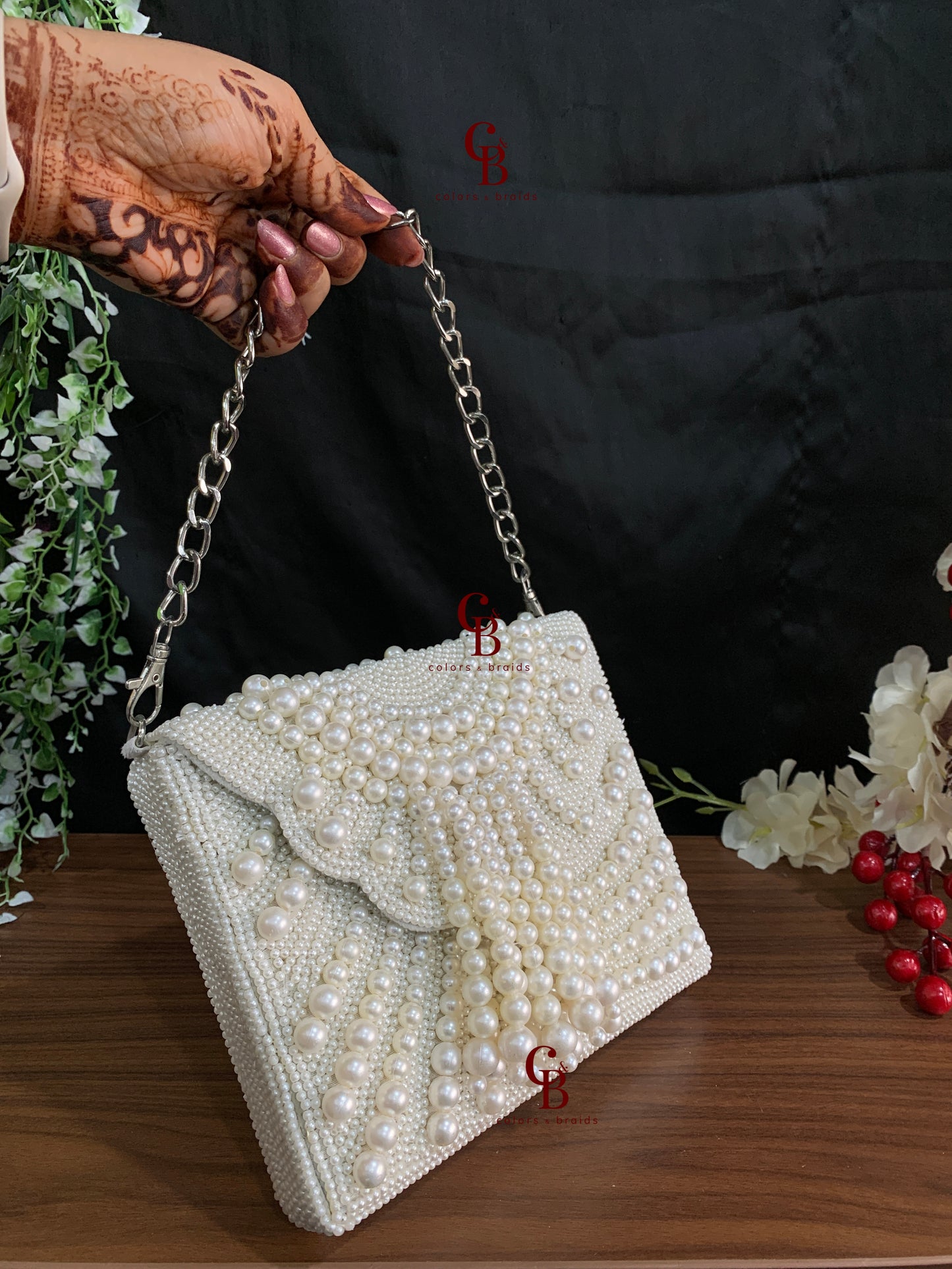 Adora Pearl Flap Clutch