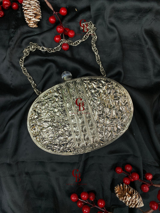 Silver Oval Mother of Pearl - MOP Clutch