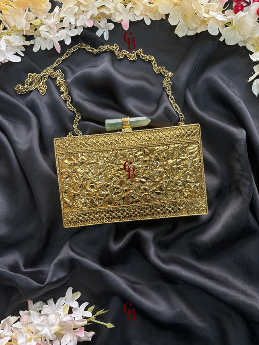 Faiza Mother of Pearl Brass Clutch