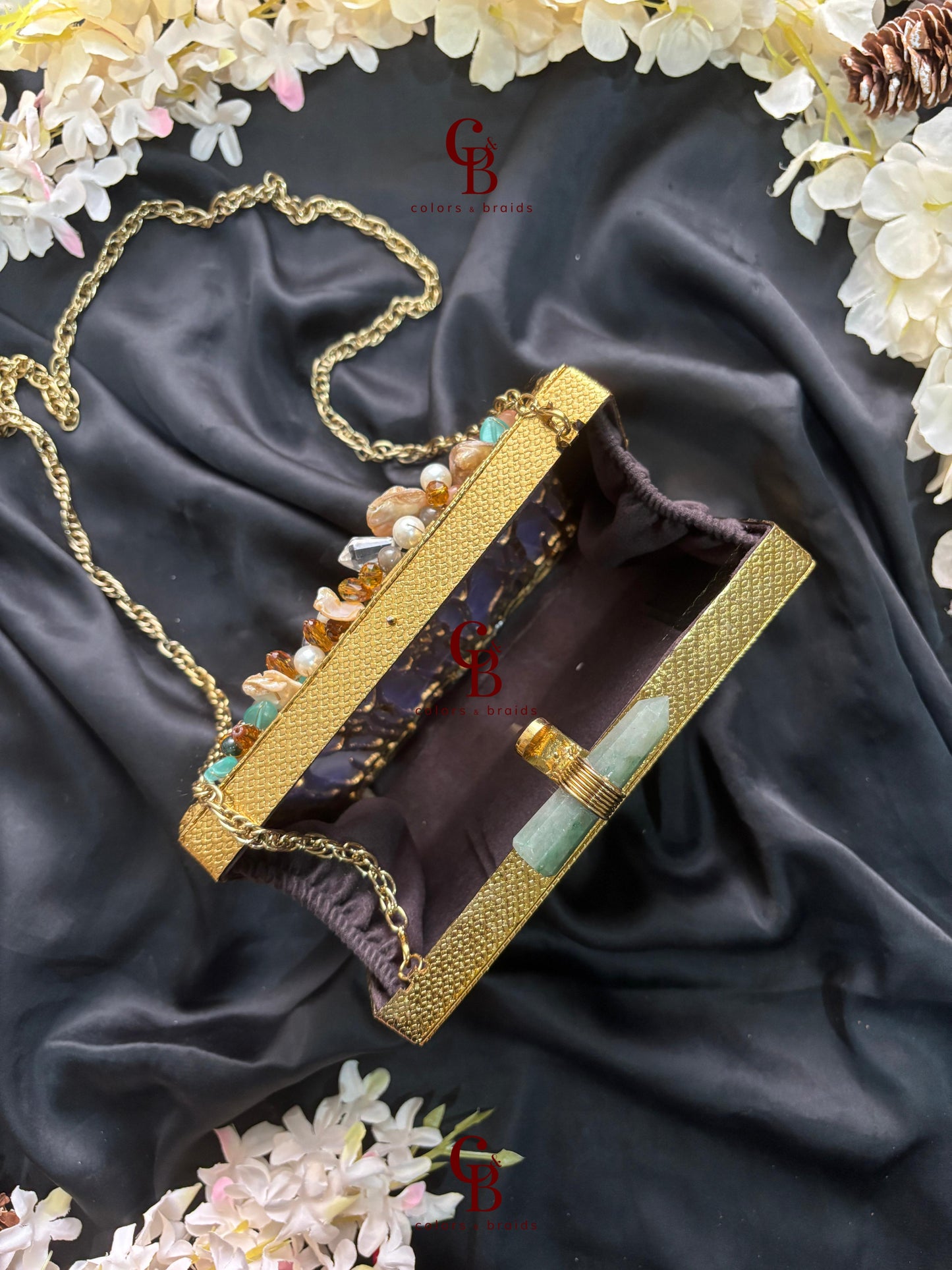 Faiza Mother of Pearl Brass Clutch