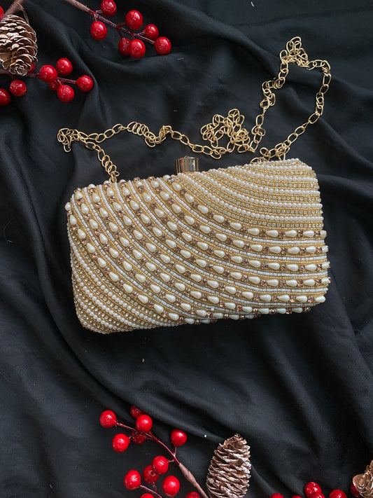 Aamna Pearl + Crystals Clutch