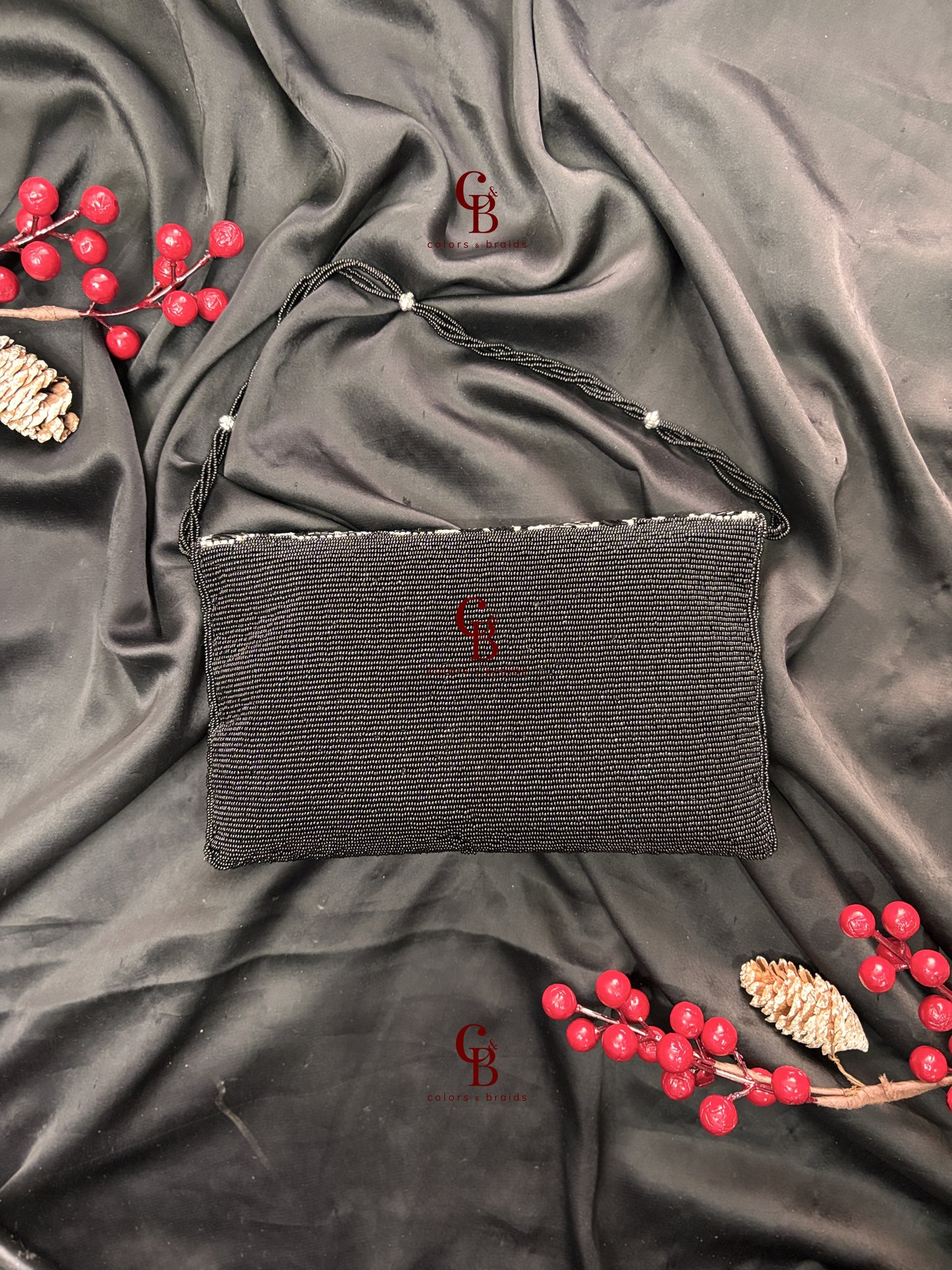 Rose Cut Dana Envelope Clutch - Black with Silver work