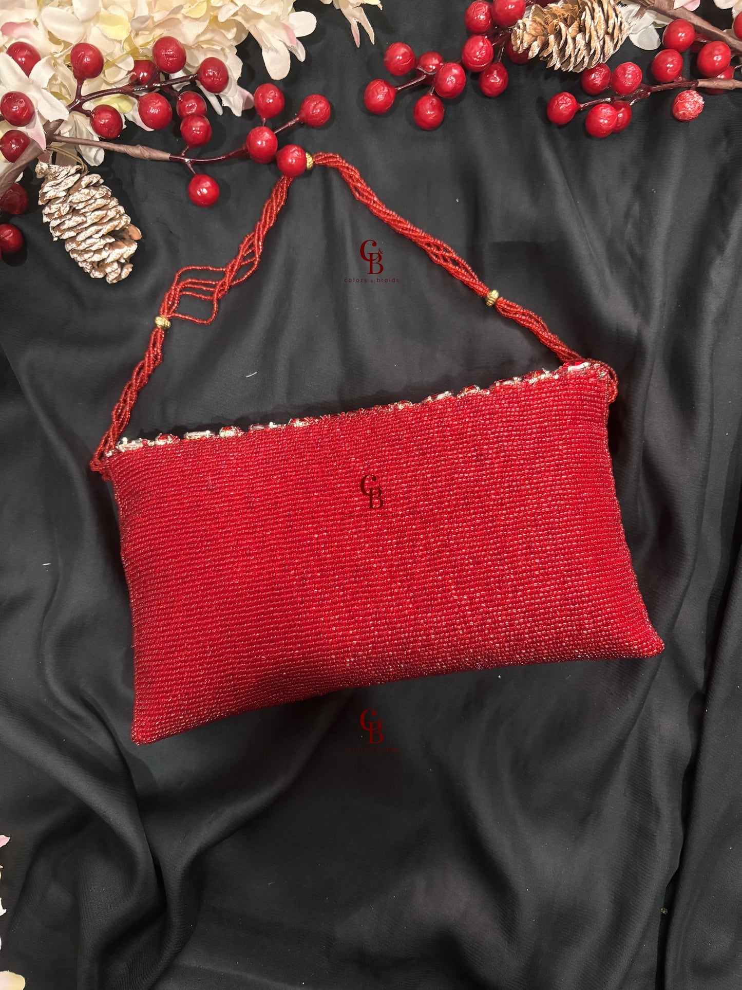 Crystal Glamour Enveloped Shaped Clutch In Red