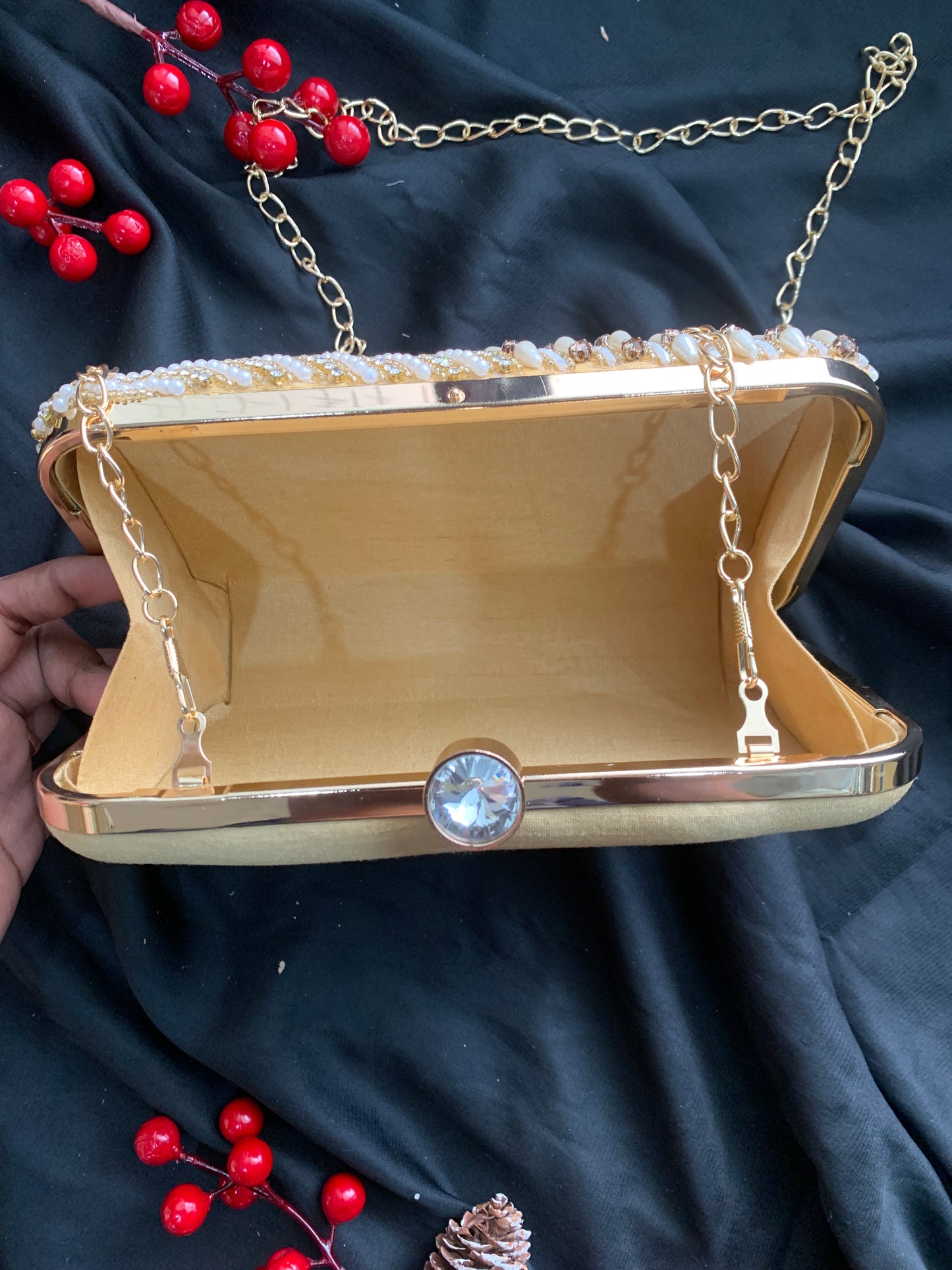 Aamna Pearl + Crystals Clutch