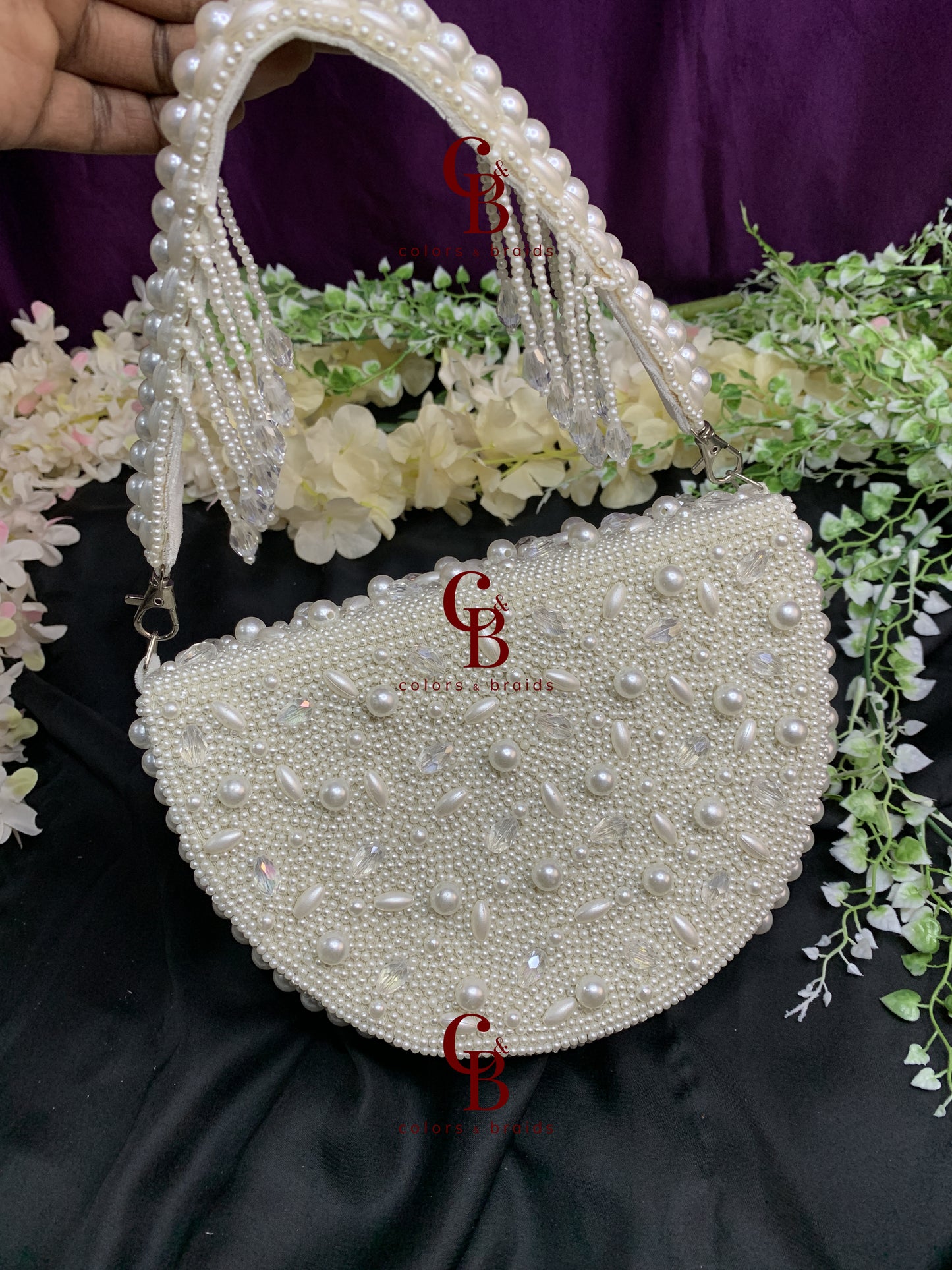 New pearl moon shape  Flap Clutch