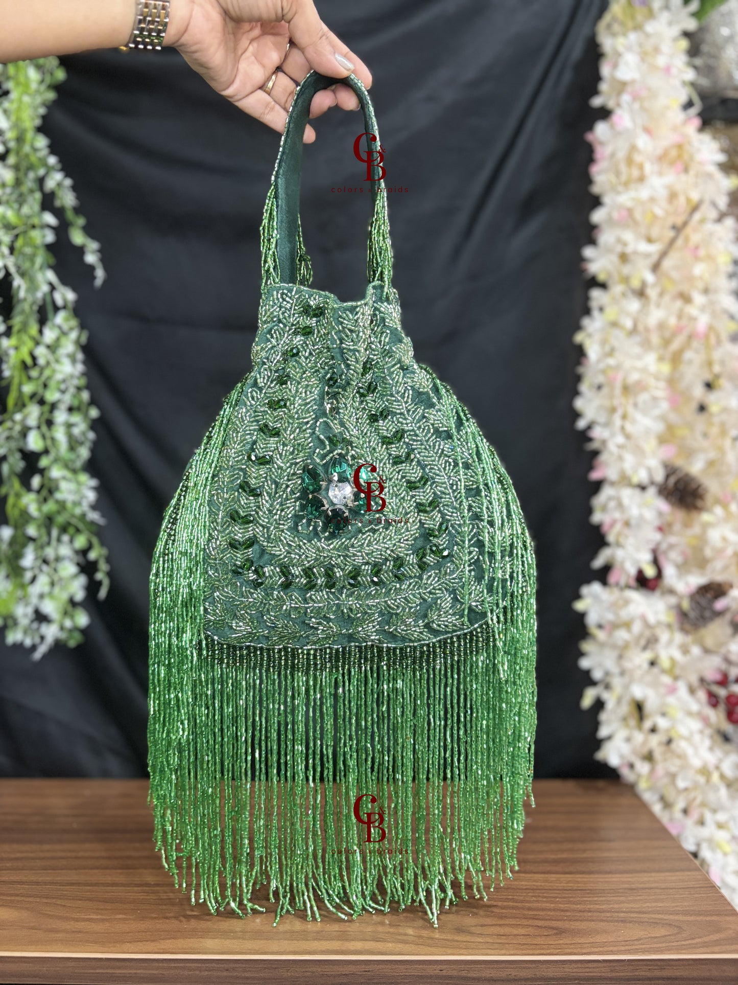 Long Tassels Potli in Green