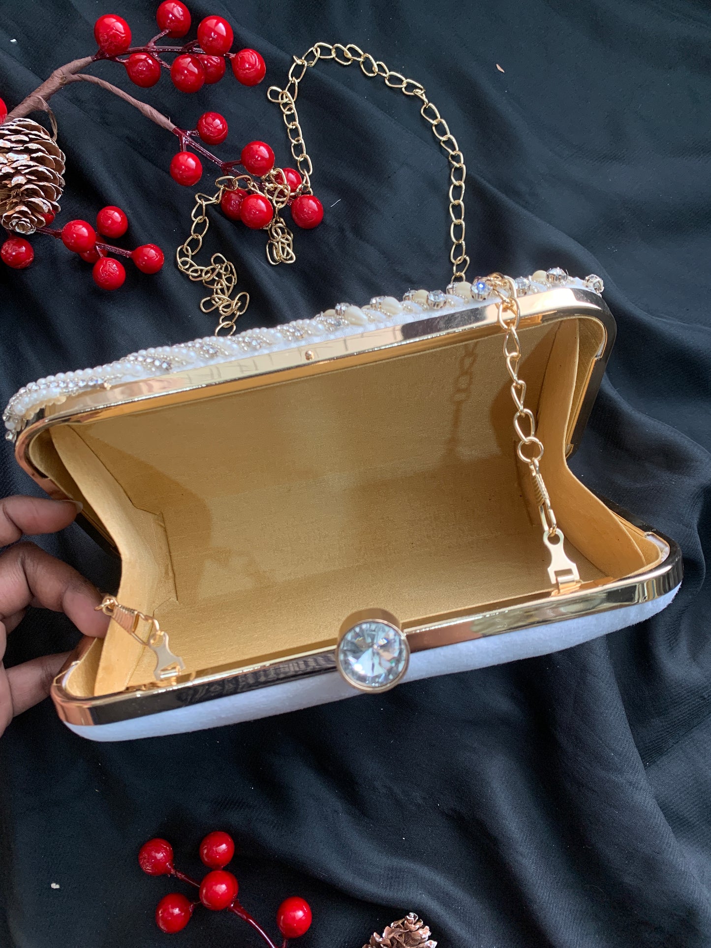 Aamna Pearl + Crystals Clutch