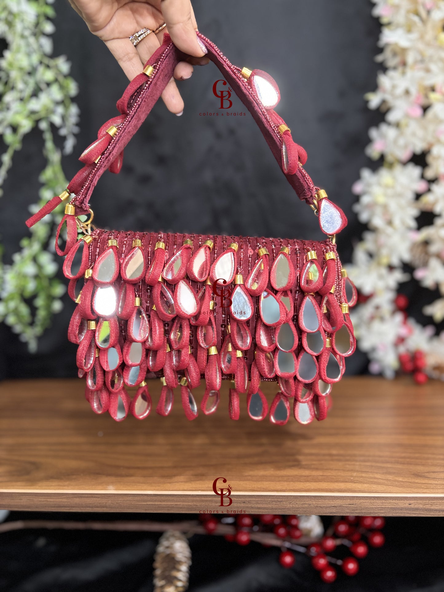 Mirror flap bag - Maroon Clutch