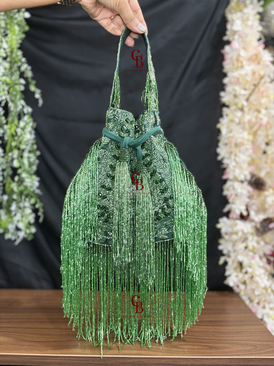 Long Tassels Potli in Green